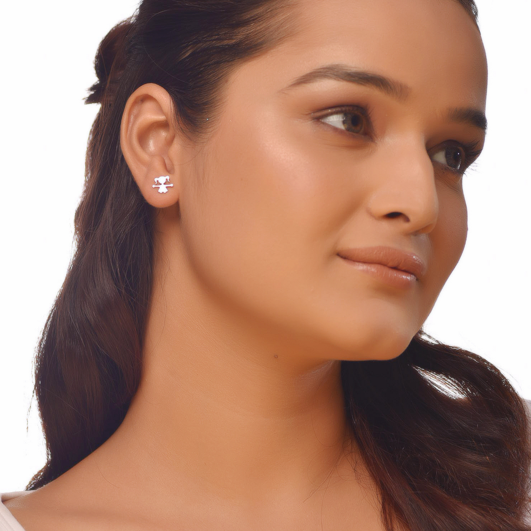 Flat Tiny Girl Earrings, Hallmarked 925 Sterling Silver