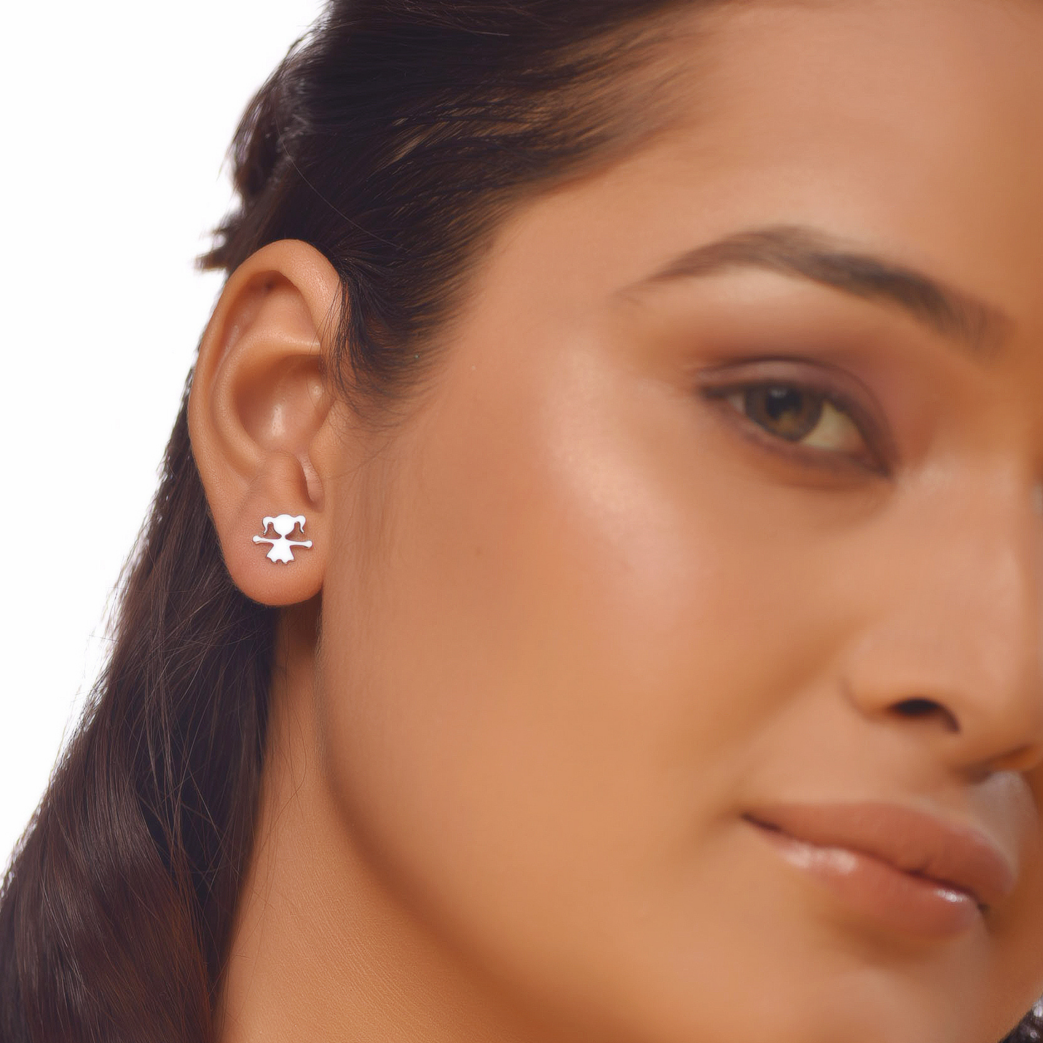 Flat Tiny Girl Earrings, Hallmarked 925 Sterling Silver