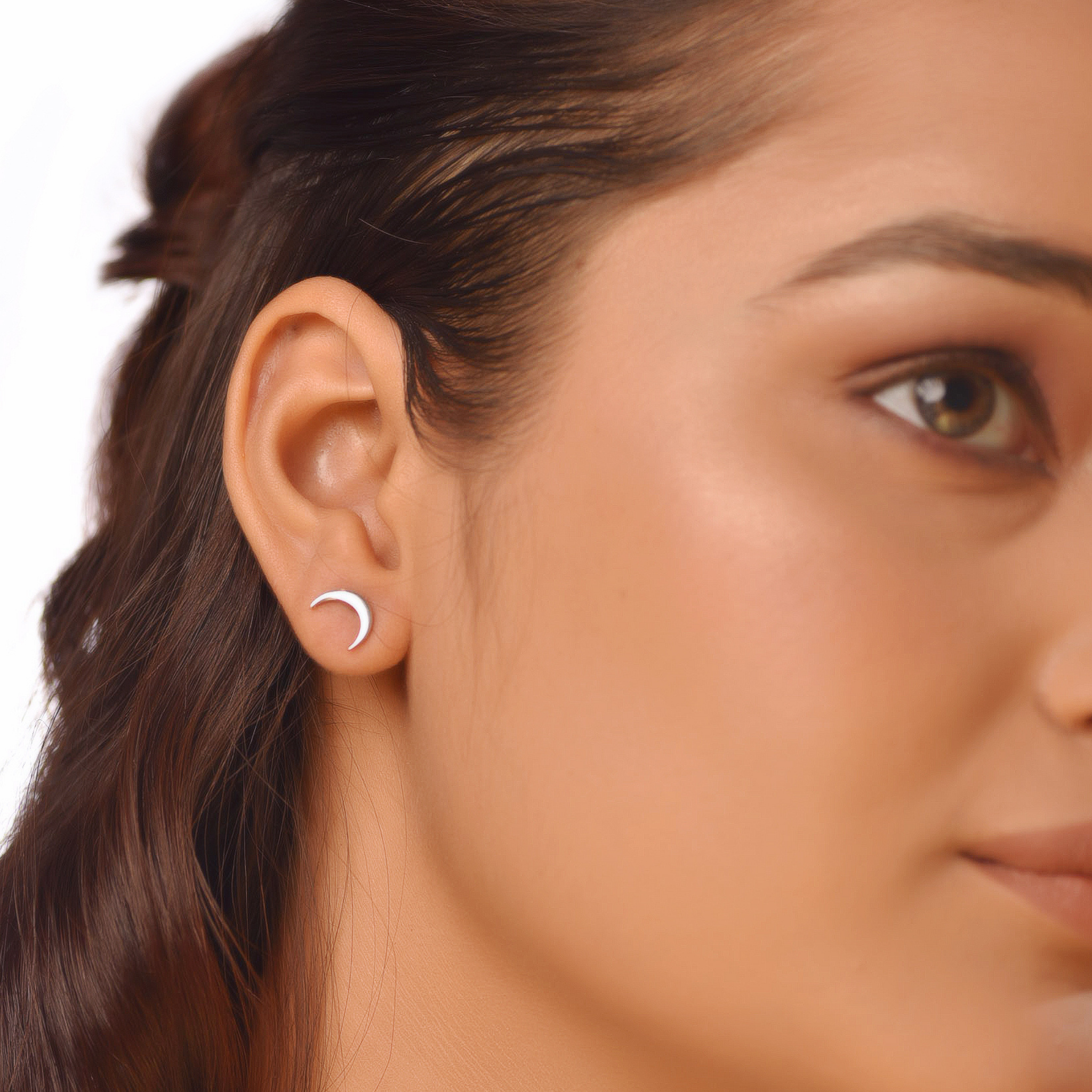 Flat Tiny Half Moon Stud Earrings, Hallmarked 925 Sterling Silver