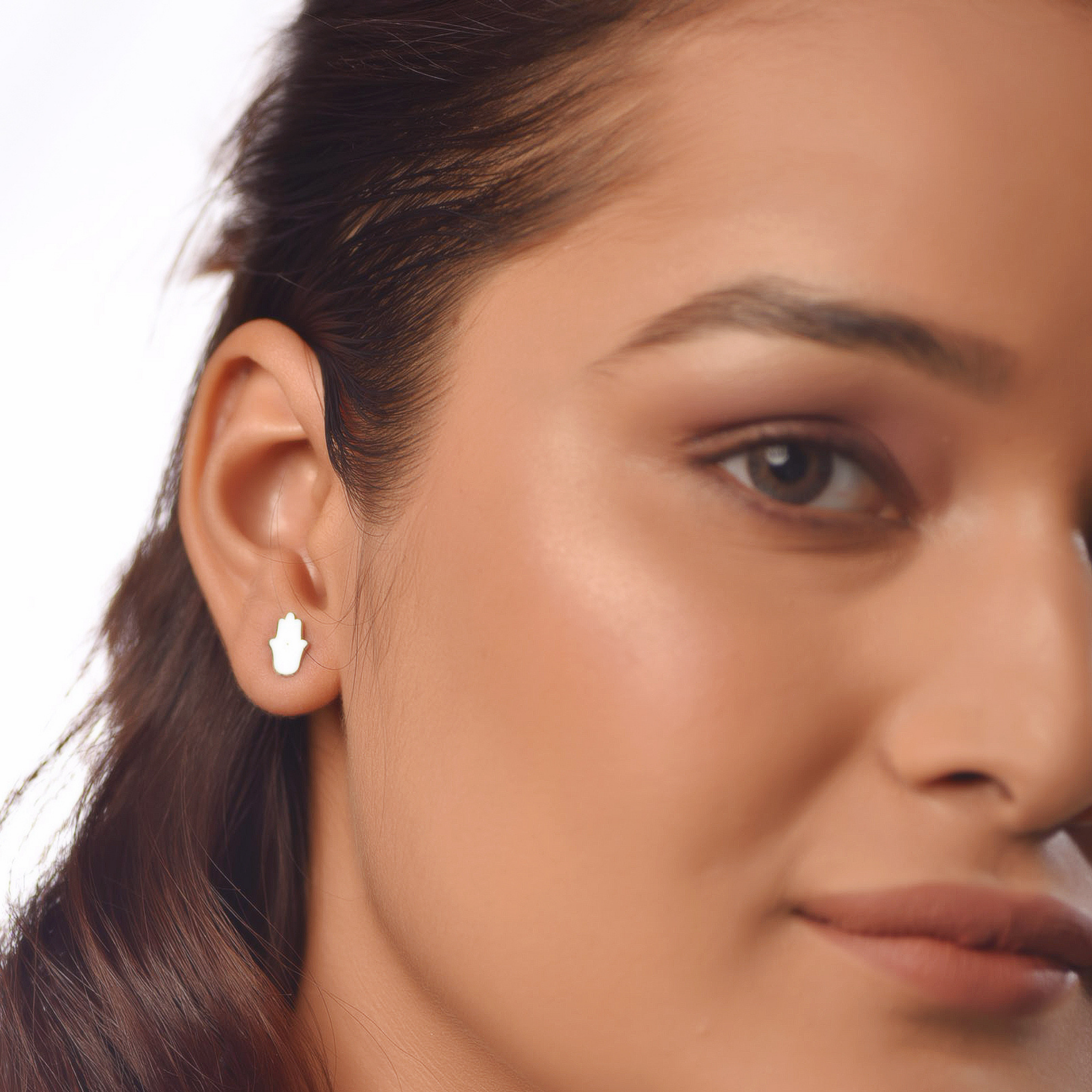 Flat Tiny Hamsa Stud Earrings, Hallmarked 925 Sterling Silver