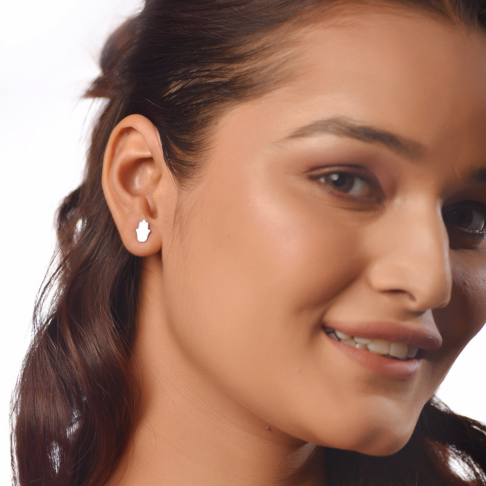 Flat Tiny Hamsa Stud Earrings, Hallmarked 925 Sterling Silver