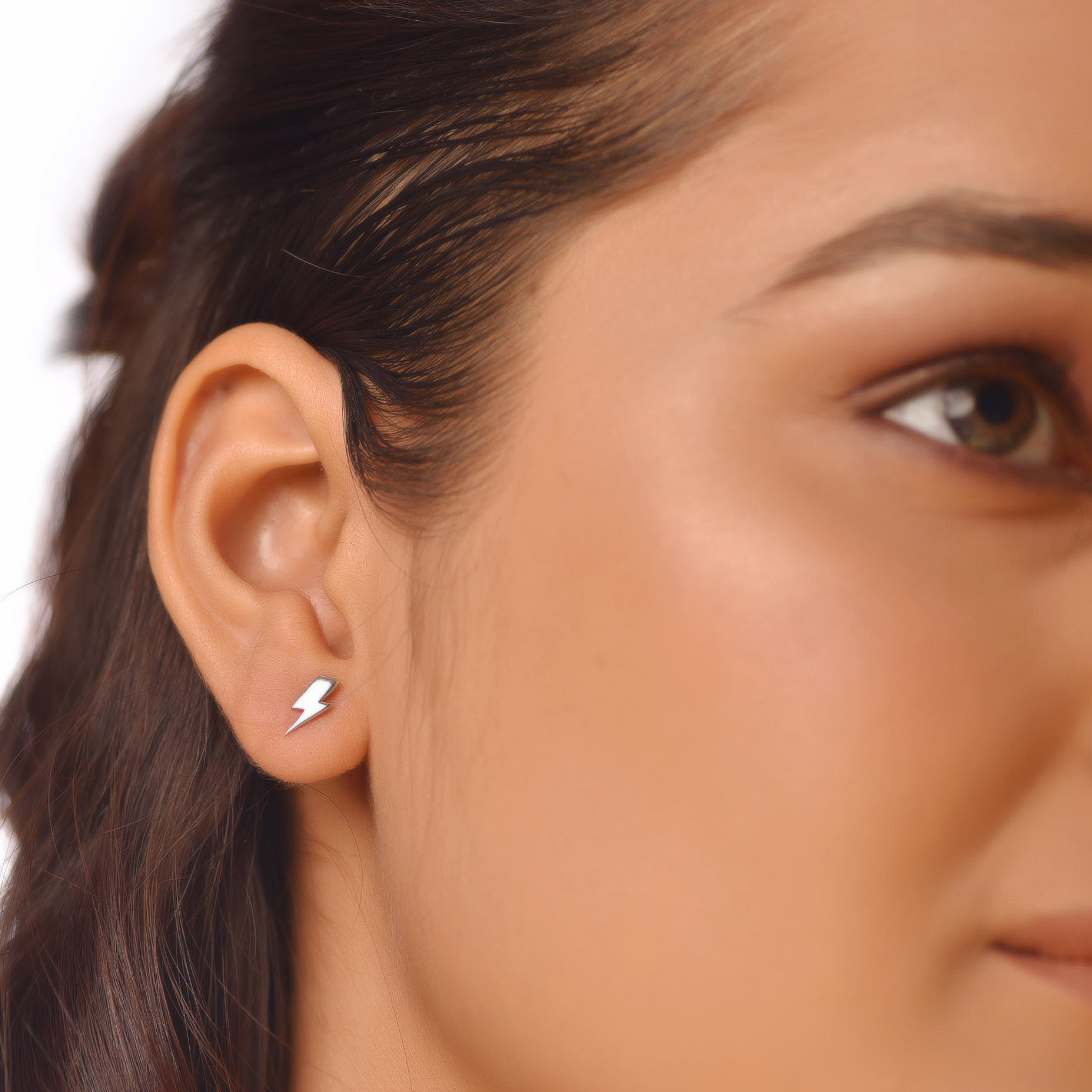 Flat Tiny Lightening Stud Earrings, Hallmarked 925 Sterling Silver