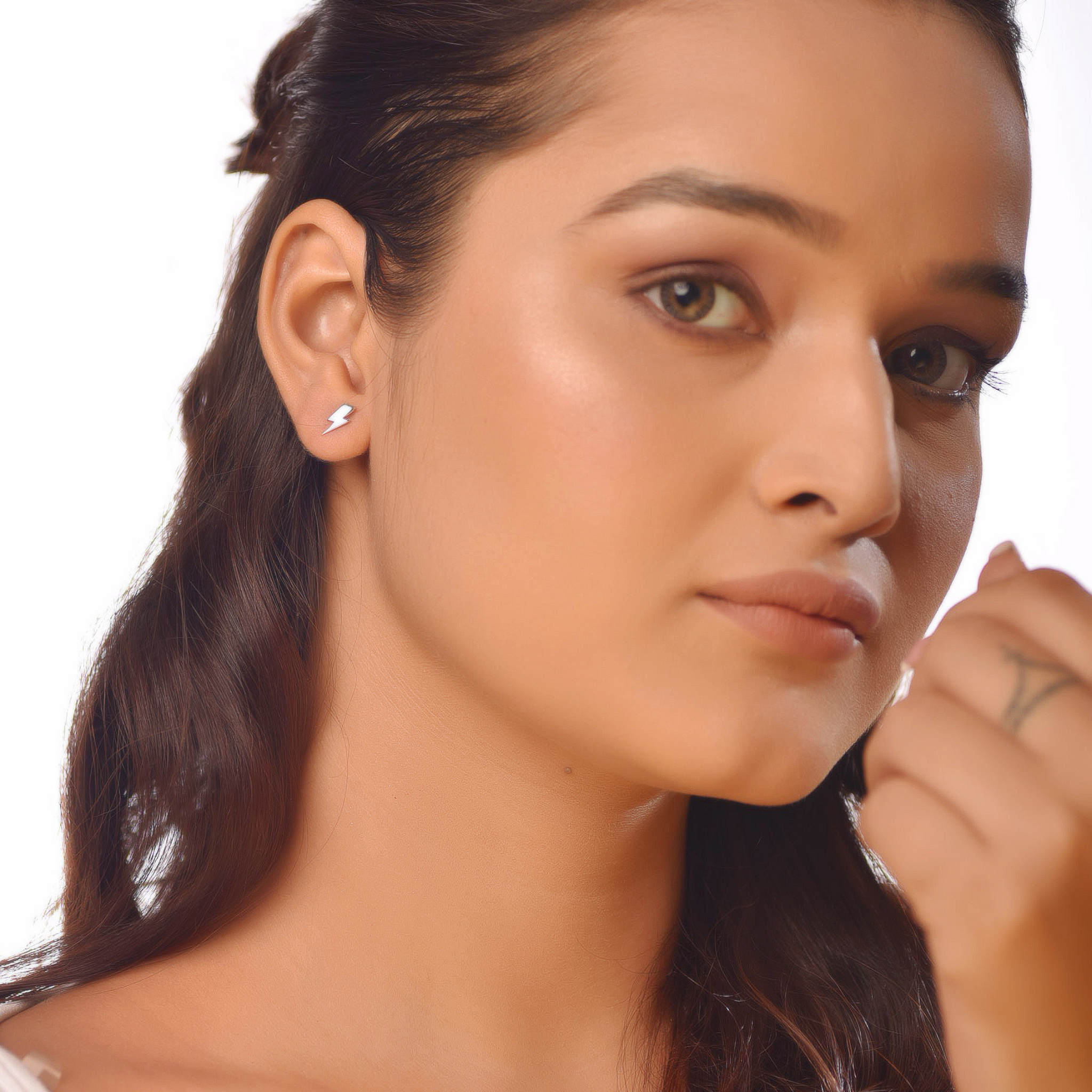 Flat Tiny Lightening Stud Earrings, Hallmarked 925 Sterling Silver