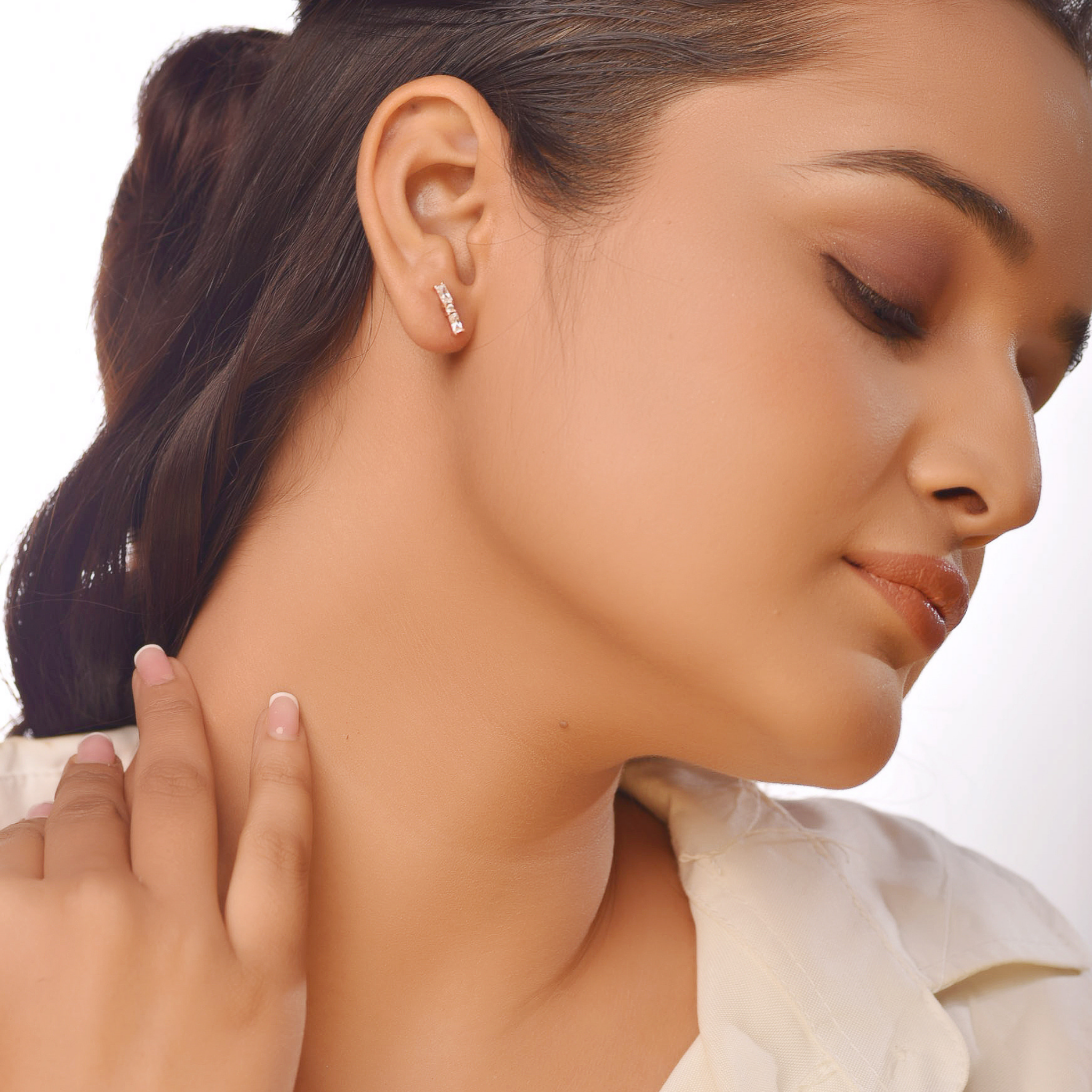 Flat Tiny Modern Bar Earrings, Hallmarked 925 Sterling Silver