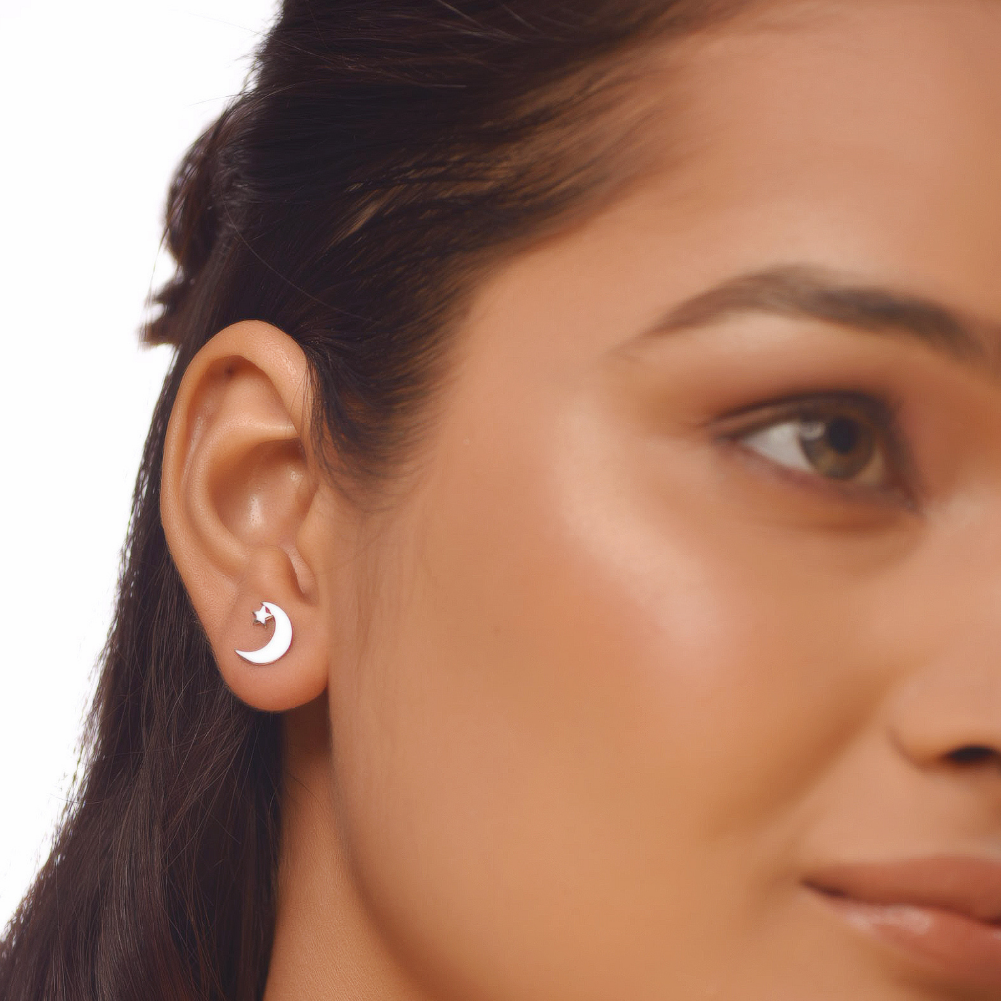 Flat Tiny Moon star Earrings, Hallmarked 925 Sterling Silver