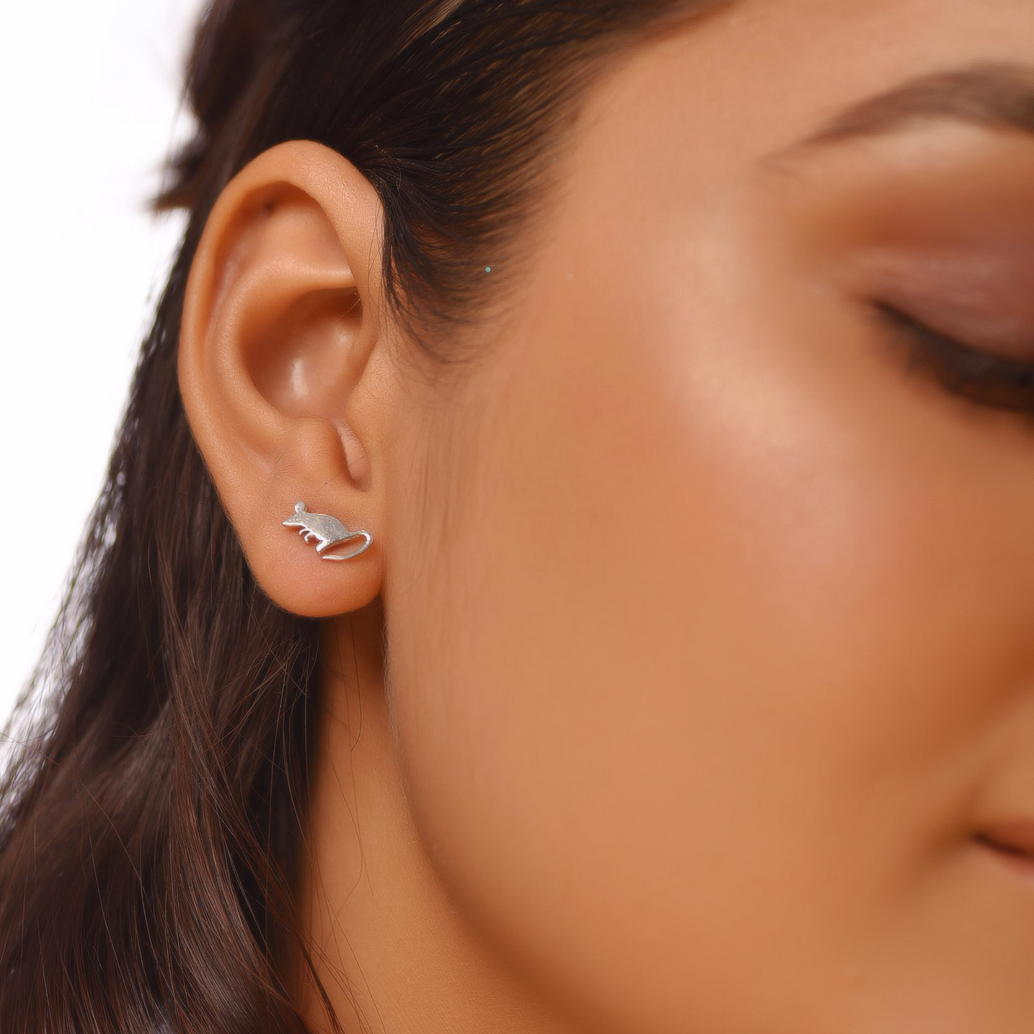 Flat Tiny Mouse Earrings, Hallmarked 925 Sterling Silver
