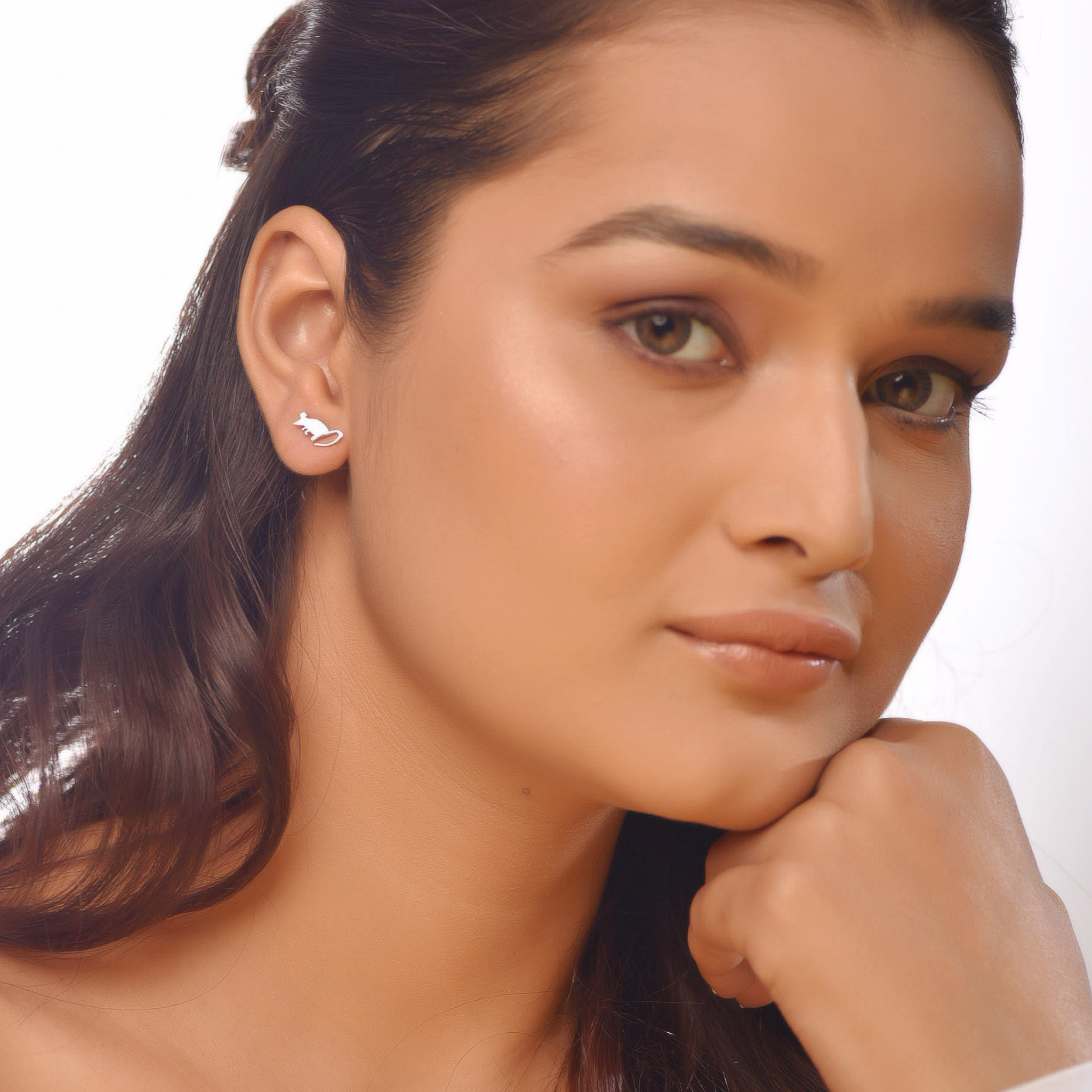 Flat Tiny Mouse Earrings, Hallmarked 925 Sterling Silver