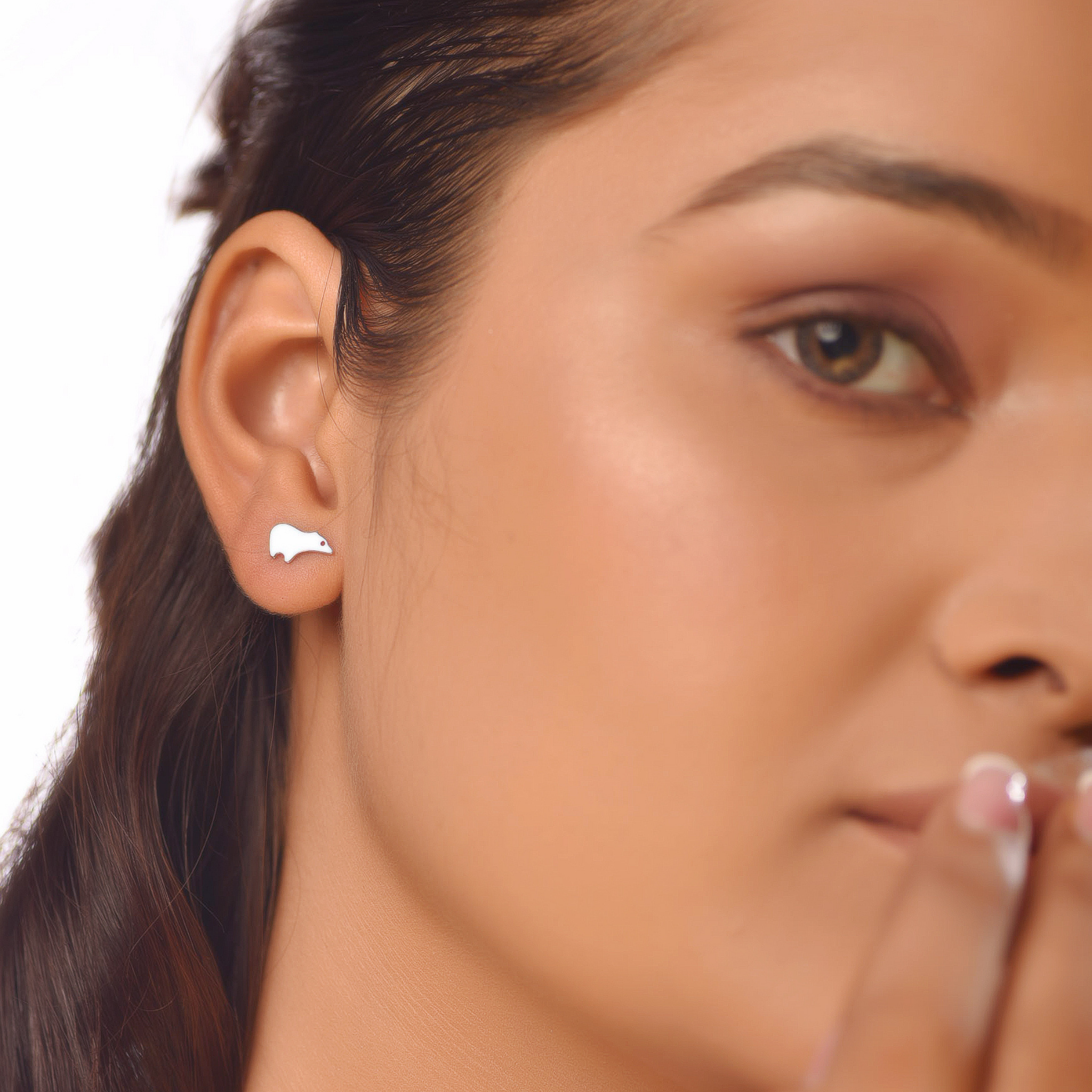 Flat Tiny Polar Bear Stud Earrings, Hallmarked 925 Sterling Silver