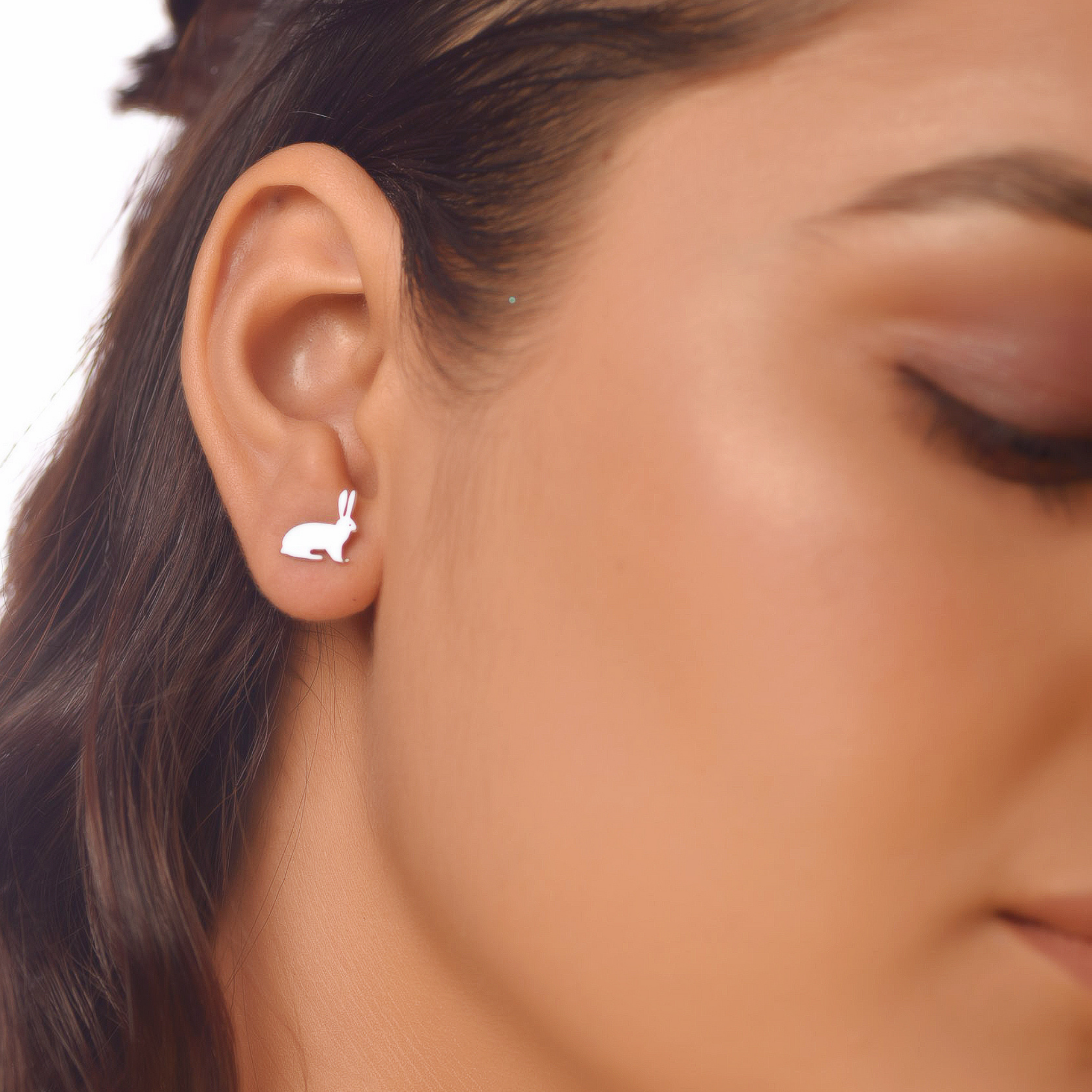 Flat Tiny Rabbit Stud Earrings, Hallmarked 925 Sterling Silver