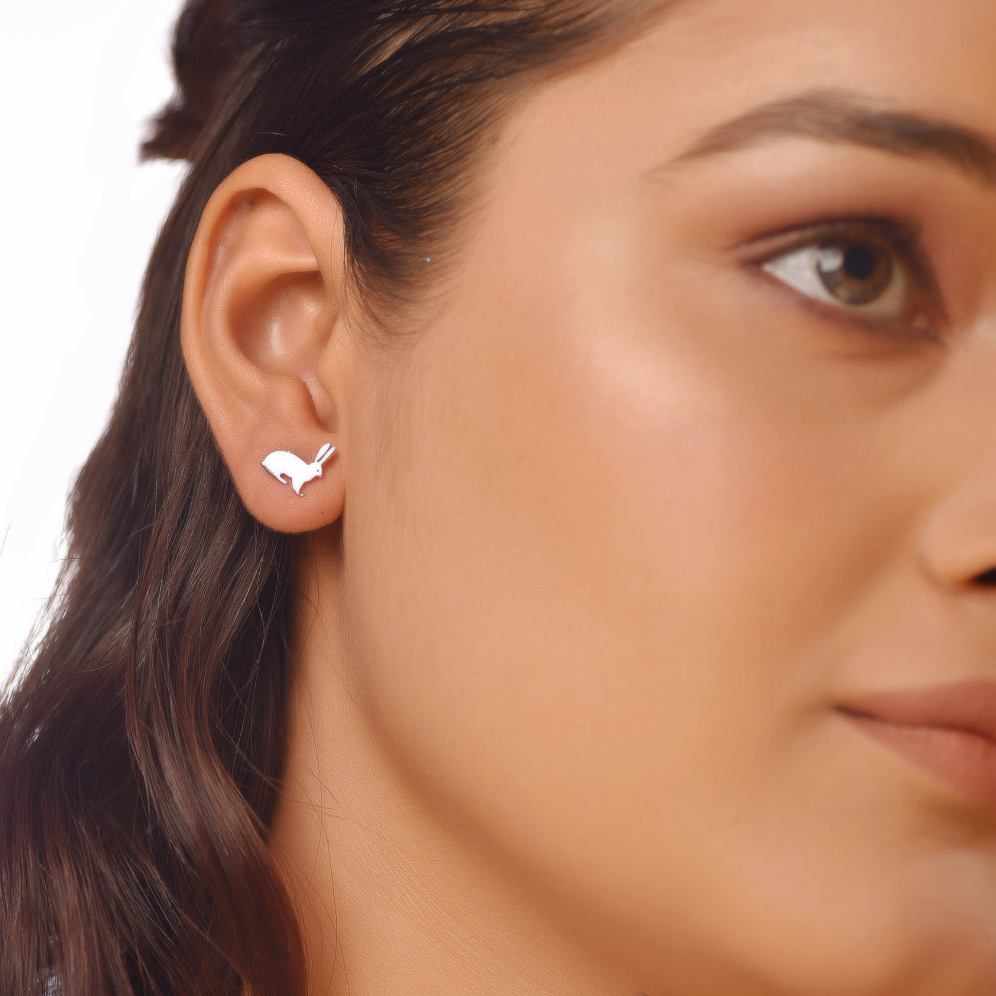 Flat Tiny Rabbit Stud Earrings, Hallmarked 925 Sterling Silver