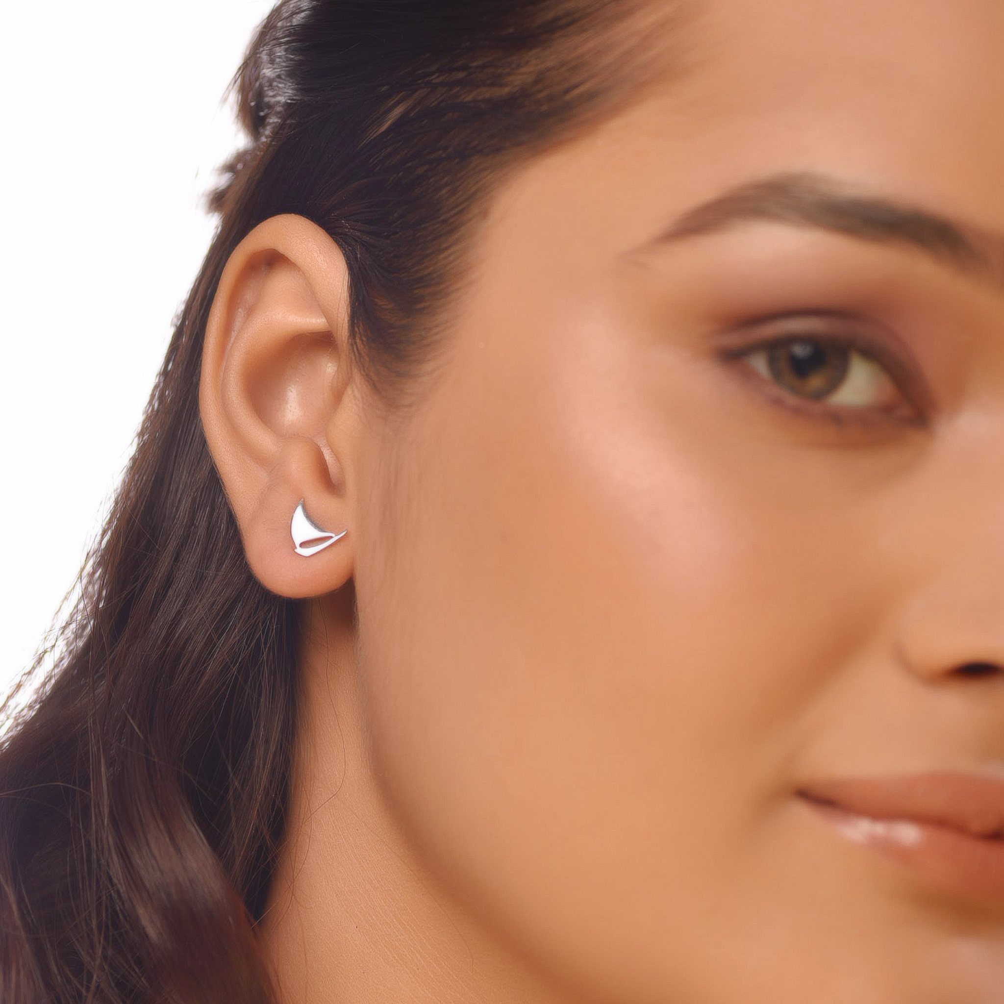 Flat Tiny Ship Earrings, Hallmarked 925 Sterling Silver