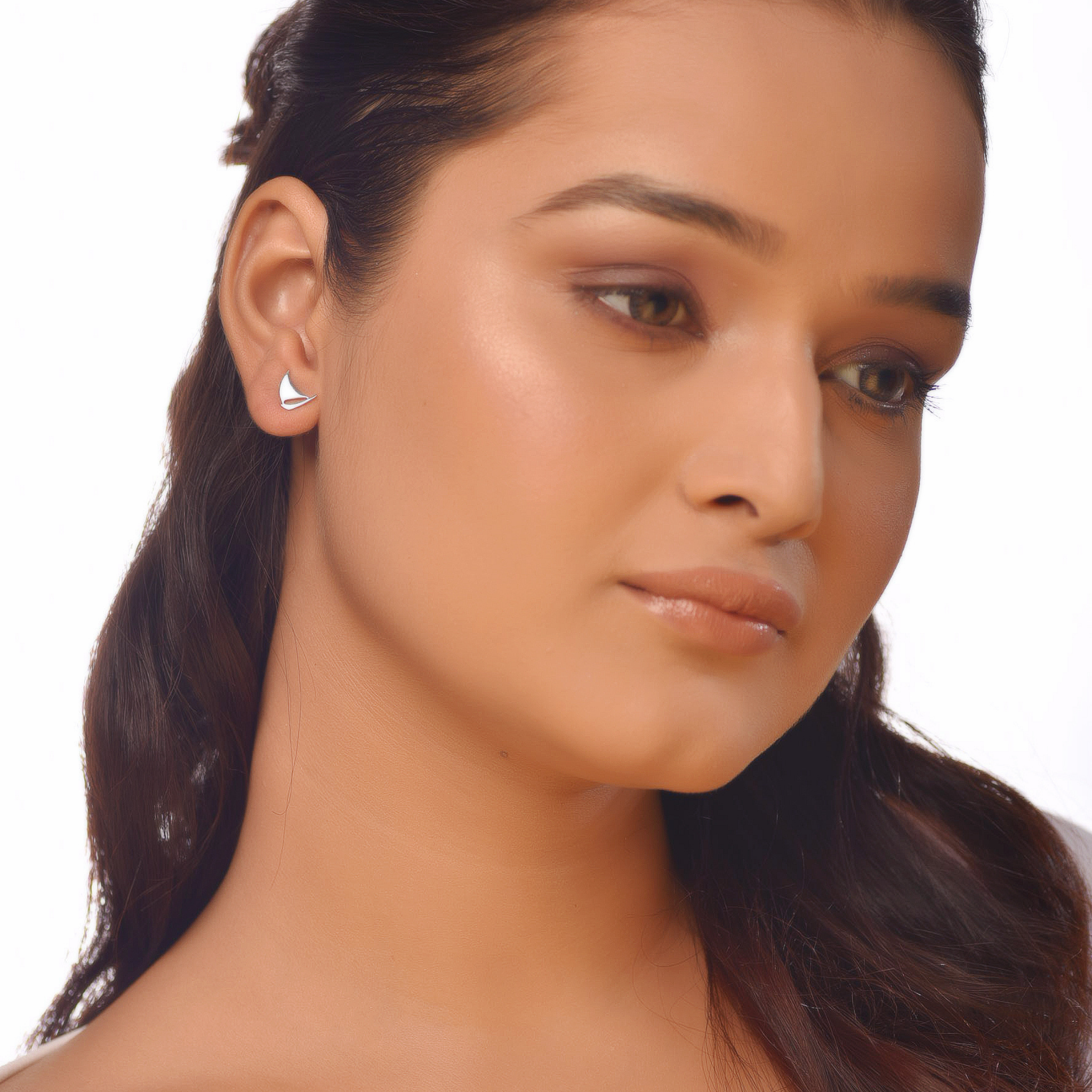 Flat Tiny Ship Earrings, Hallmarked 925 Sterling Silver