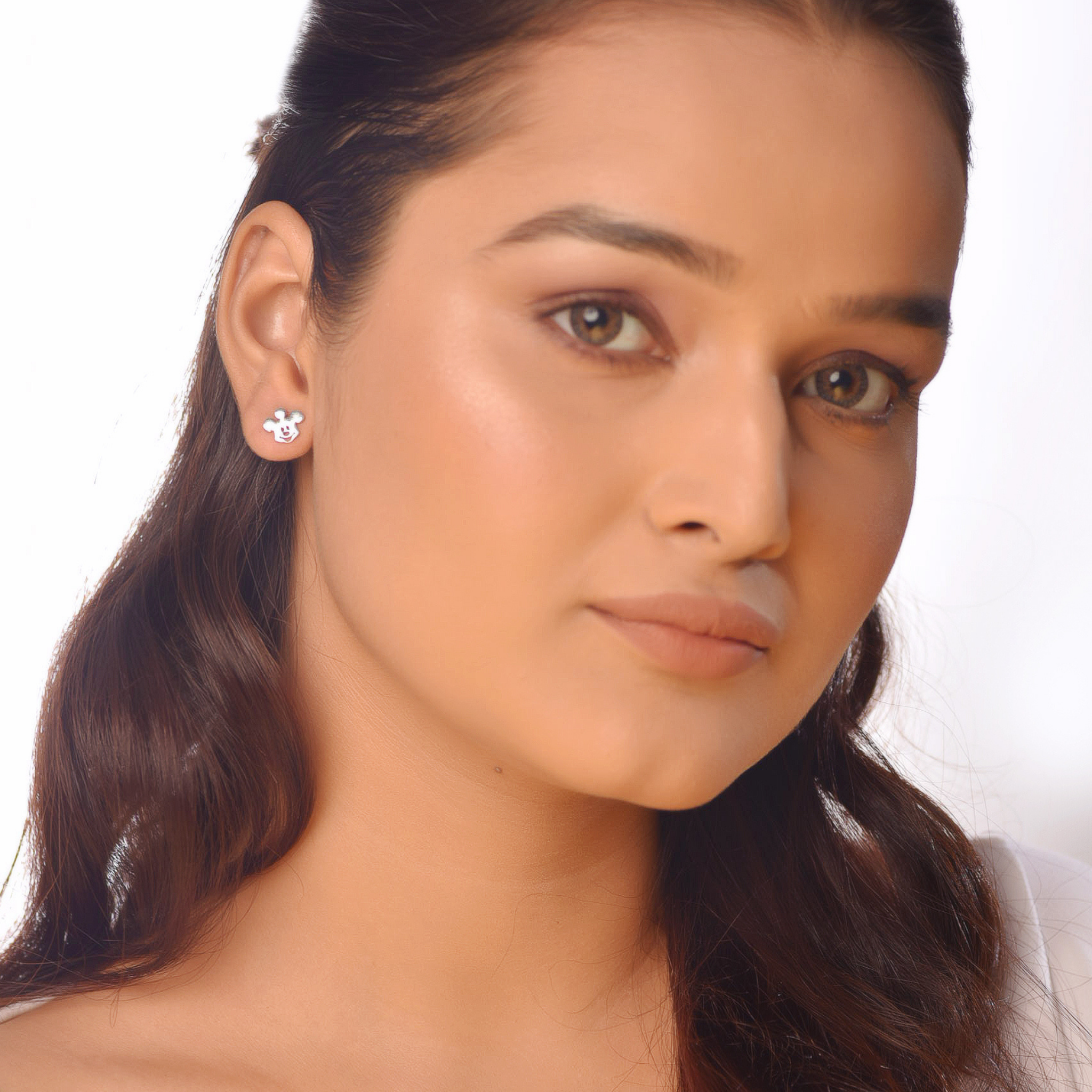 Flat Tiny Teddy Face Stud Earrings, Hallmarked 925 Sterling Silver