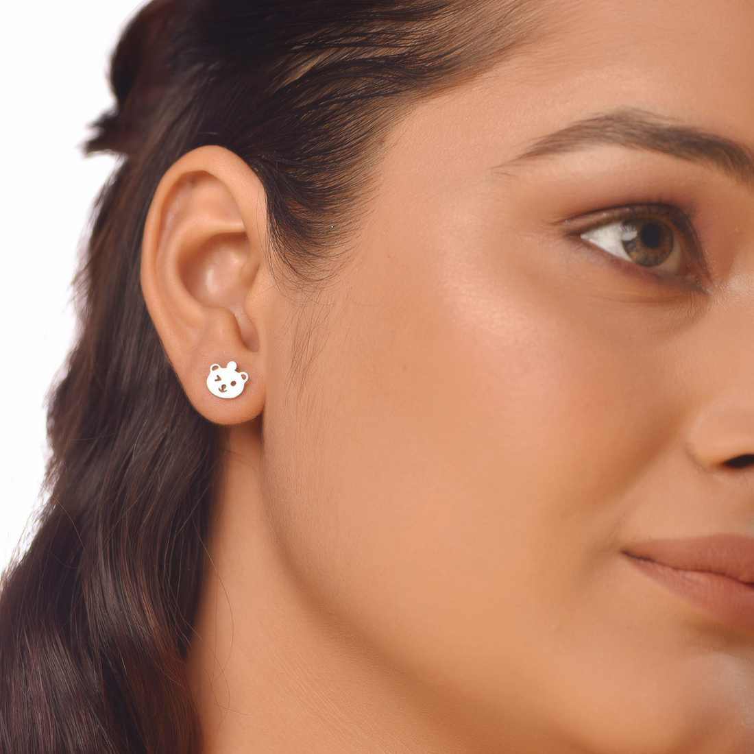 Flat Tiny Teddy Stud For Valentine's Gift , Hallmarked 925 Sterling Silver