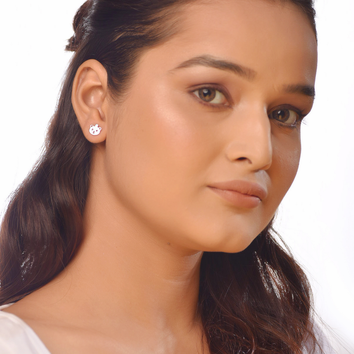 Flat Tiny Teddy Stud For Valentine's Gift , Hallmarked 925 Sterling Silver