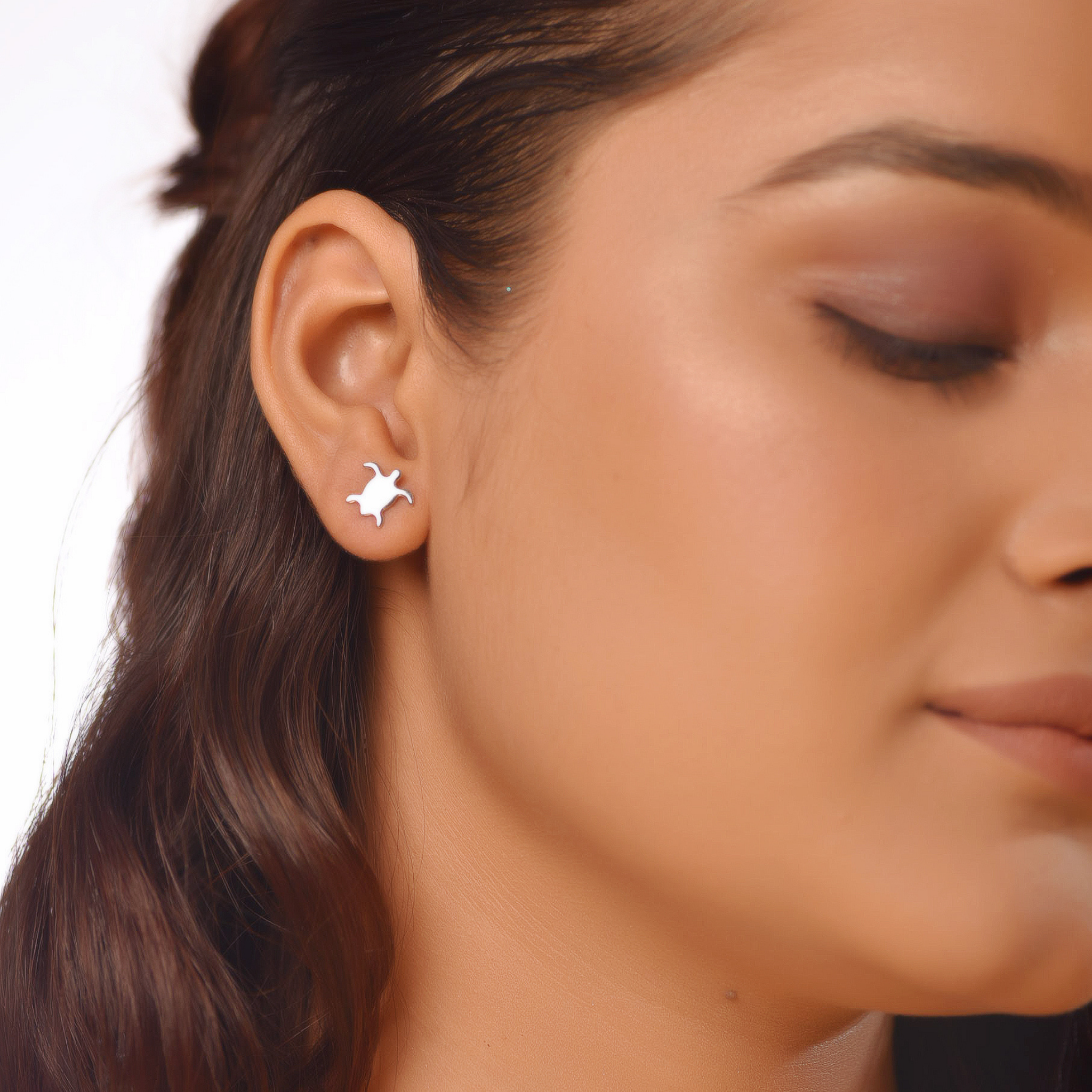 Flat Tiny Turtle Stud Earrings, Hallmarked 925 Sterling Silver