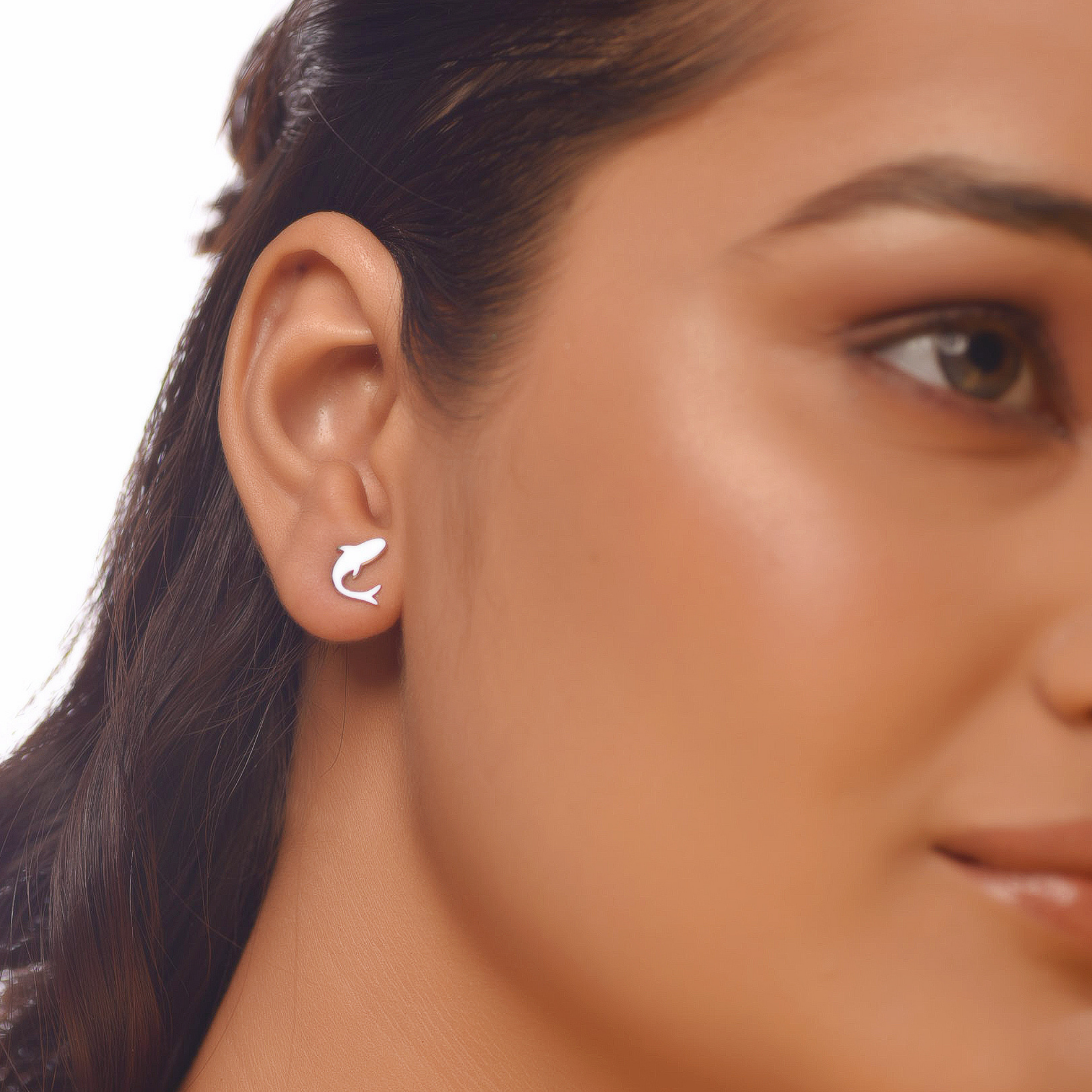 Flat Tiny Whale Earrings, Hallmarked 925 Sterling Silver