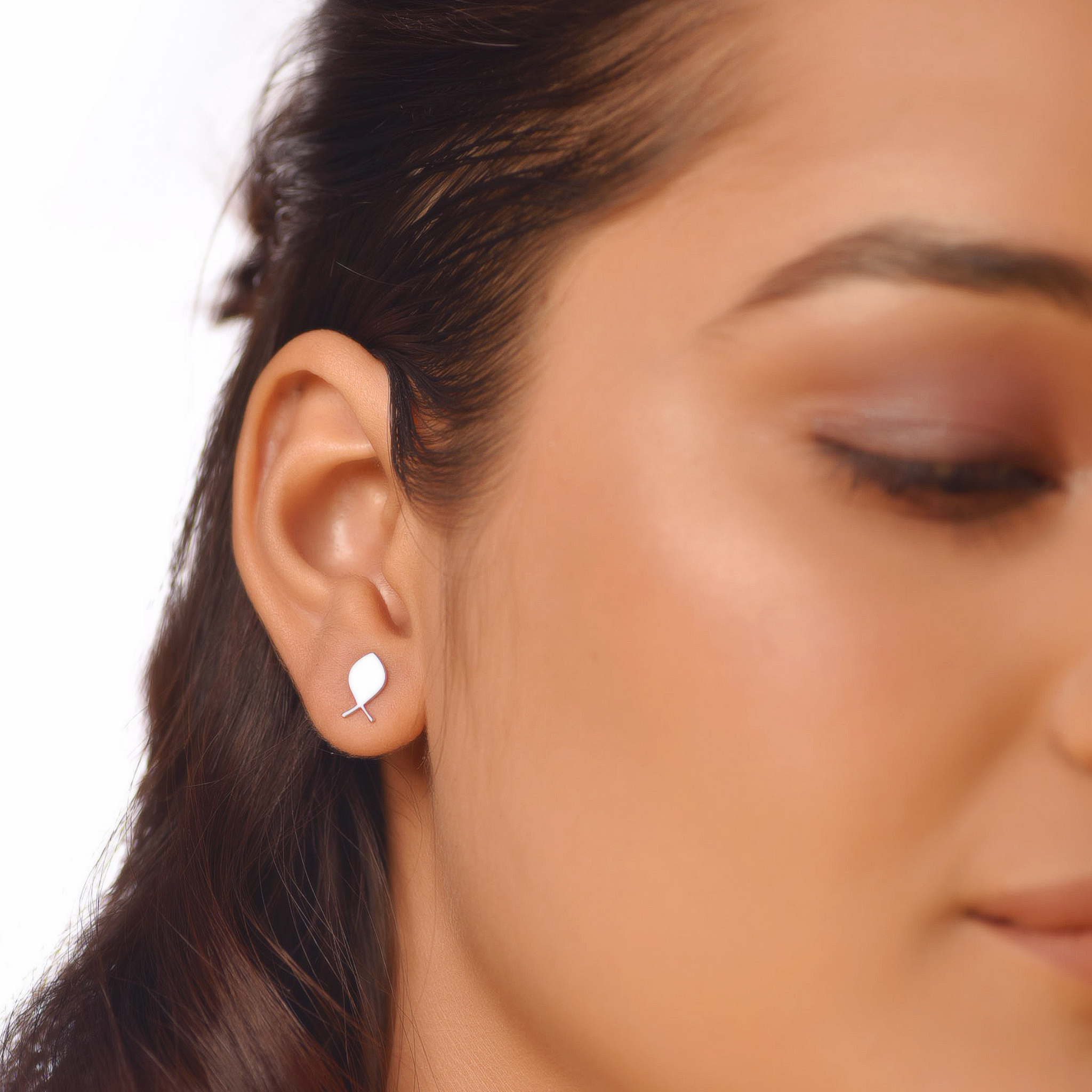 Flat Tiny Whale Stud Earrings, Hallmarked 925 Sterling Silver