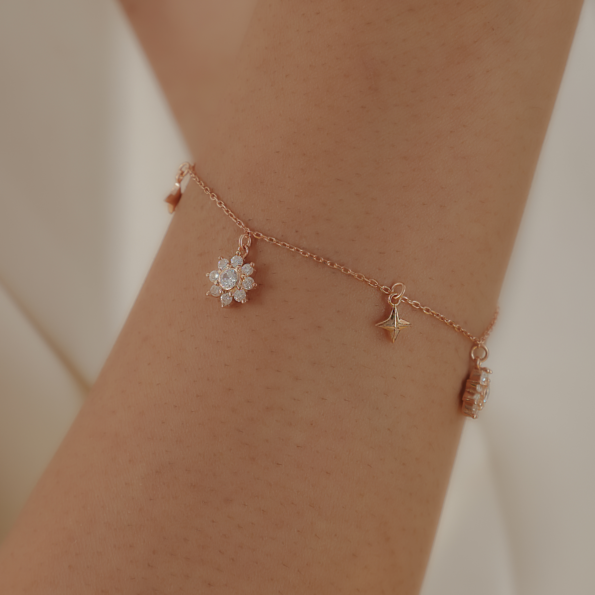 Flower Chunky Charm Chain Bracelet For Her, Hallmarked 925 Sterling Silver