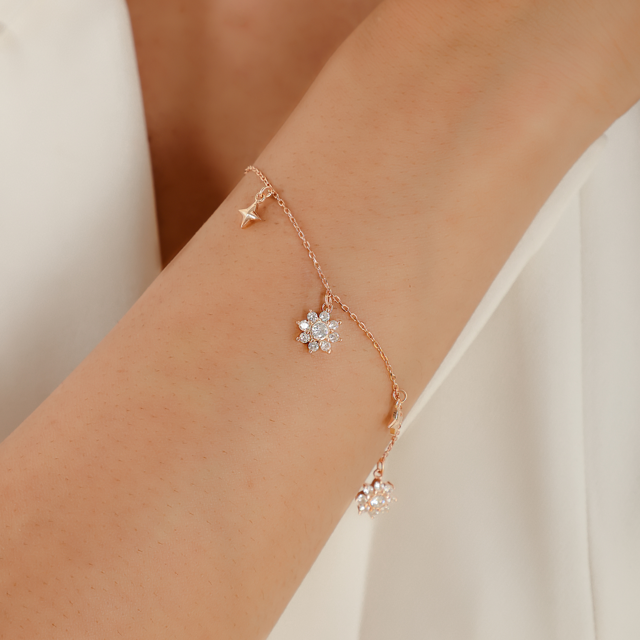 Flower Chunky Charm Chain Bracelet For Her, Hallmarked 925 Sterling Silver