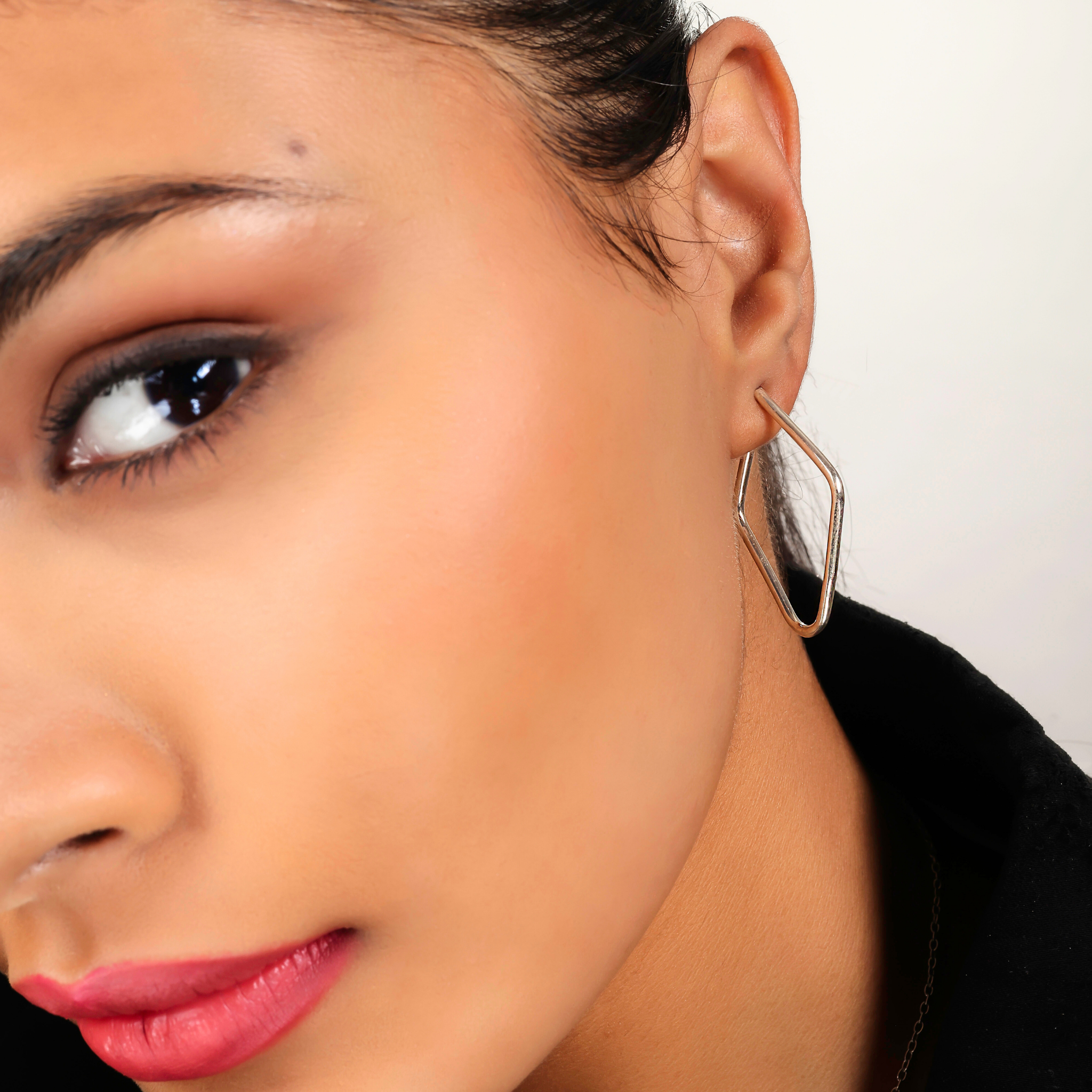 Geometric Huggie Hoop Earrings For Her, Hallmarked 925 Sterling Silver