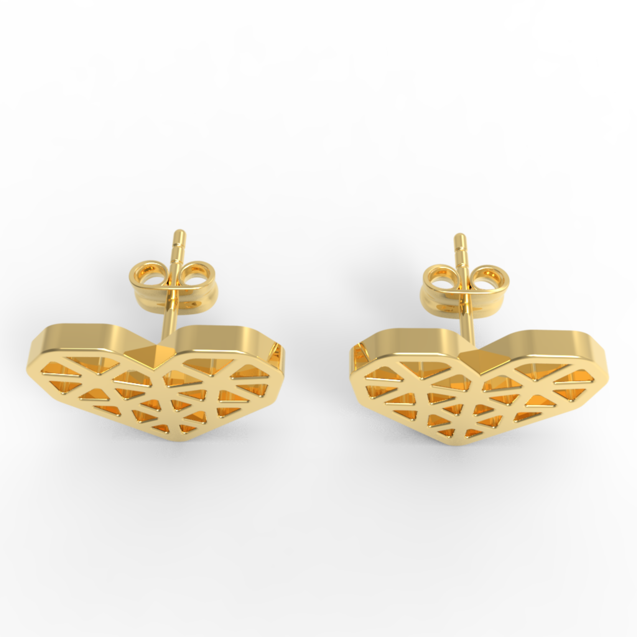 Geometrical Heart Shape Stud Earrings, Hallmarked 925 Sterling Silver