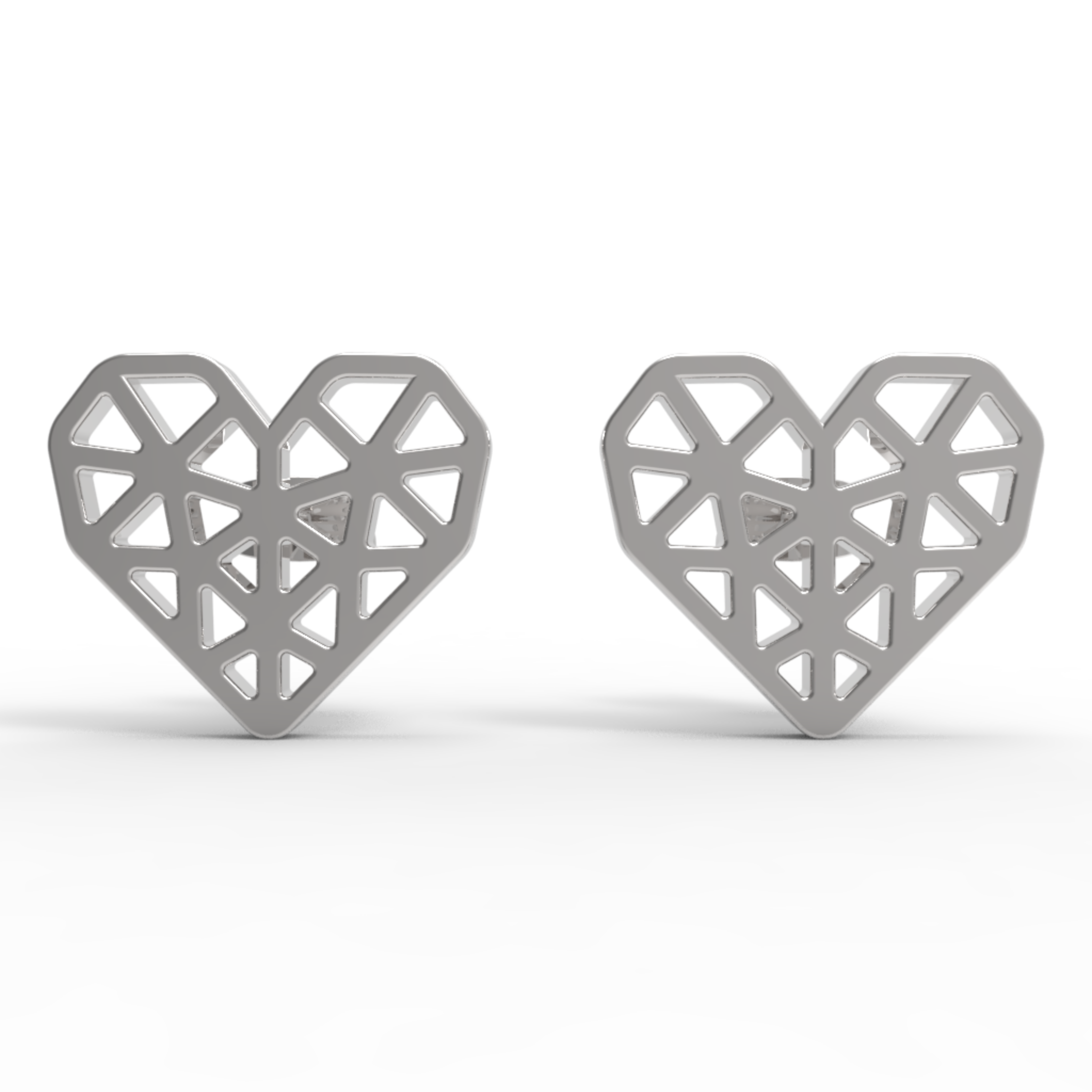 Geometrical Heart Shape Stud Earrings, Hallmarked 925 Sterling Silver