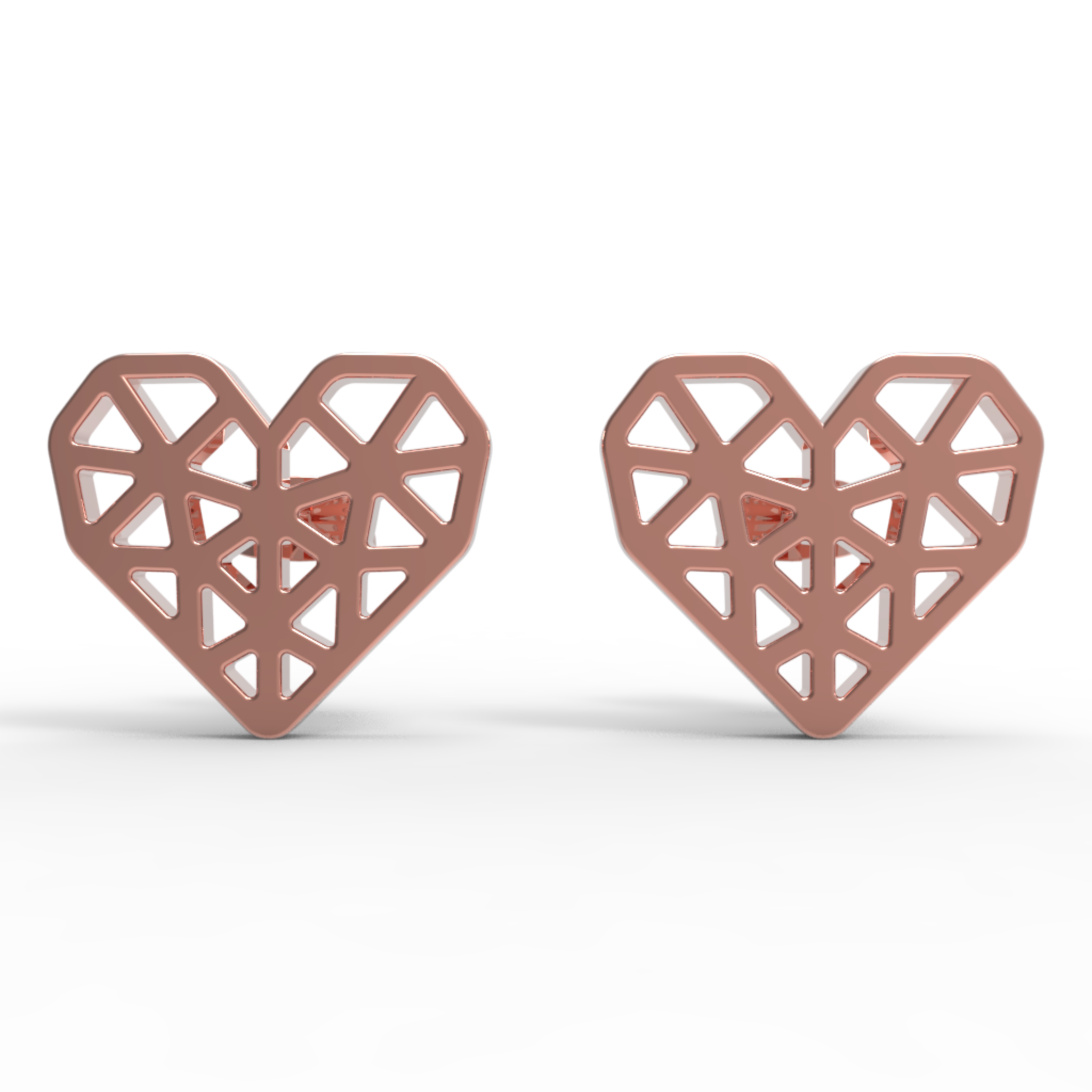 Geometrical Heart Shape Stud Earrings, Hallmarked 925 Sterling Silver