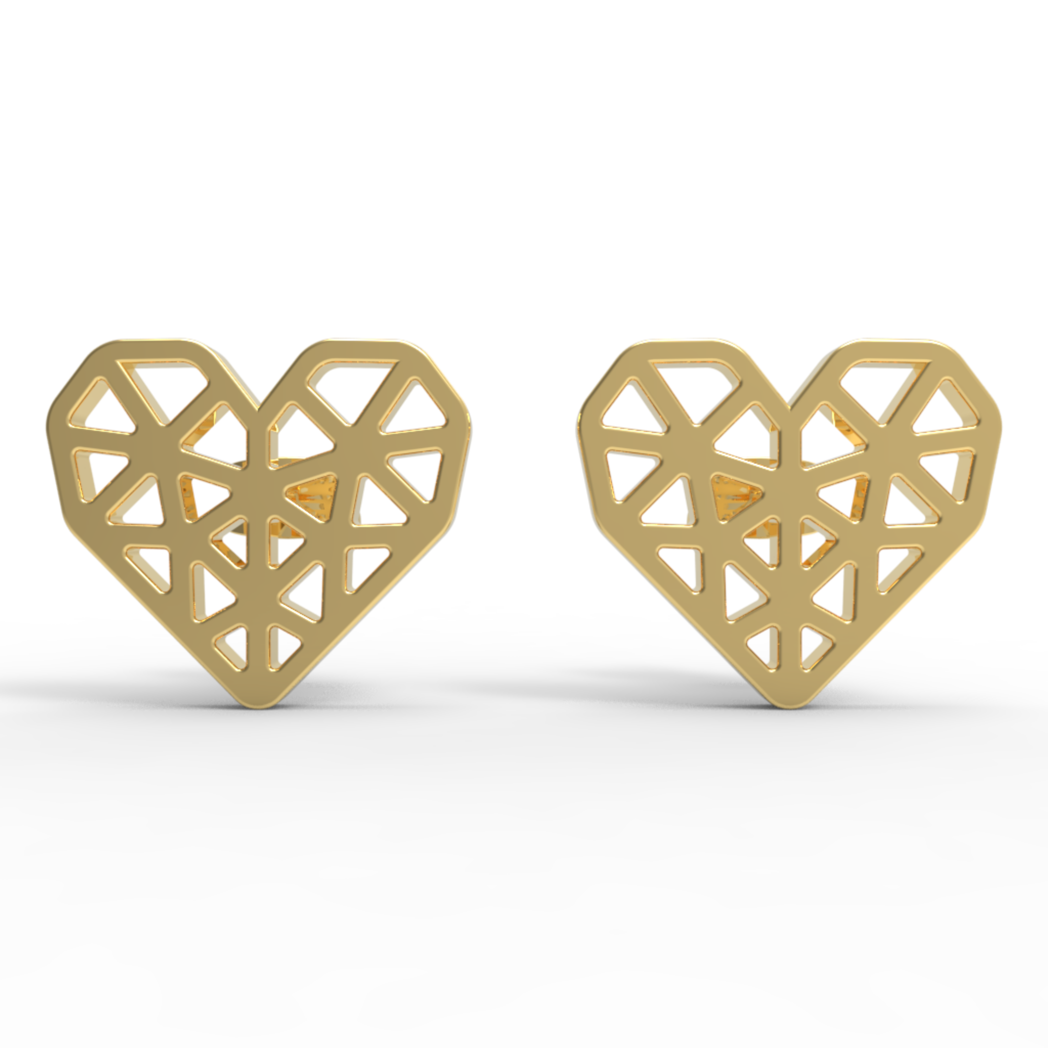 Geometrical Heart Shape Stud Earrings, Hallmarked 925 Sterling Silver