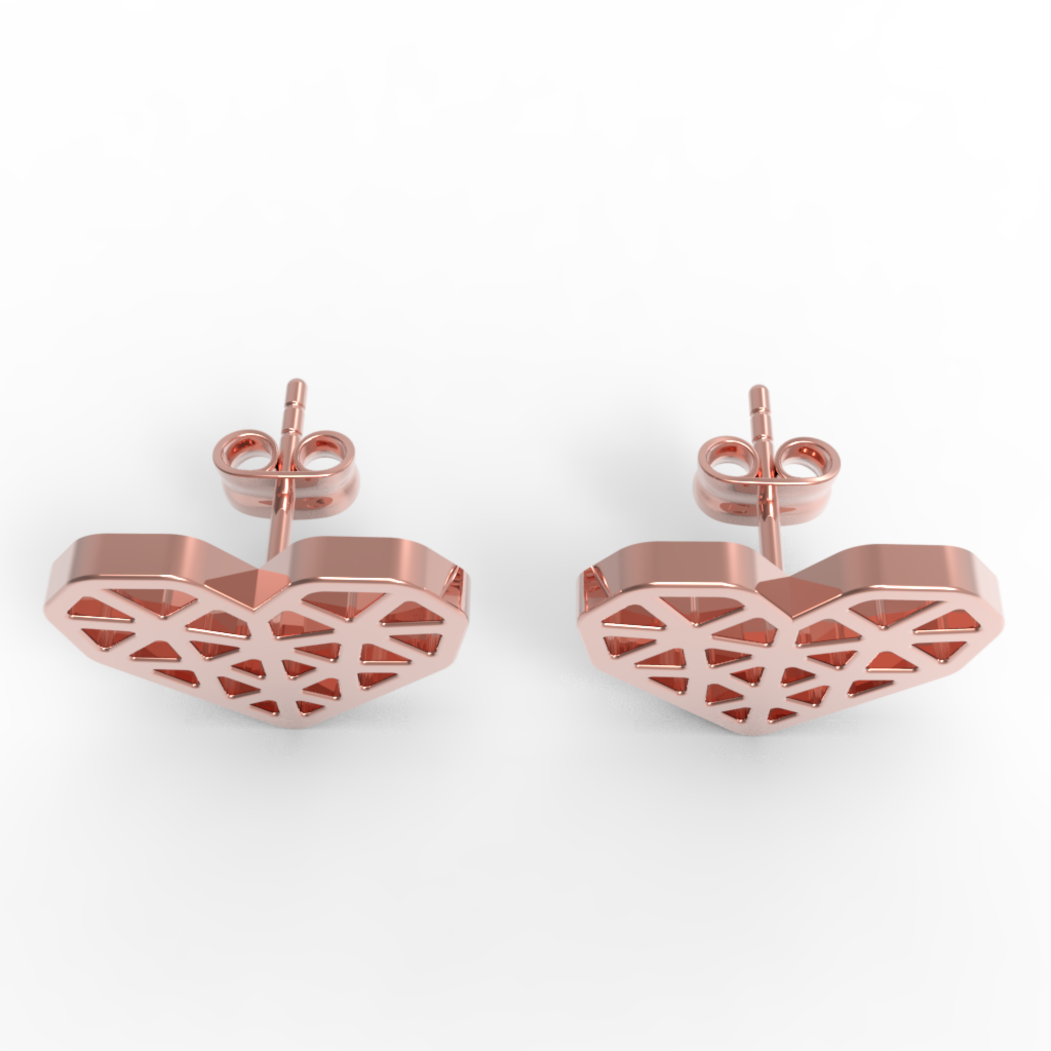 Geometrical Heart Shape Stud Earrings, Hallmarked 925 Sterling Silver