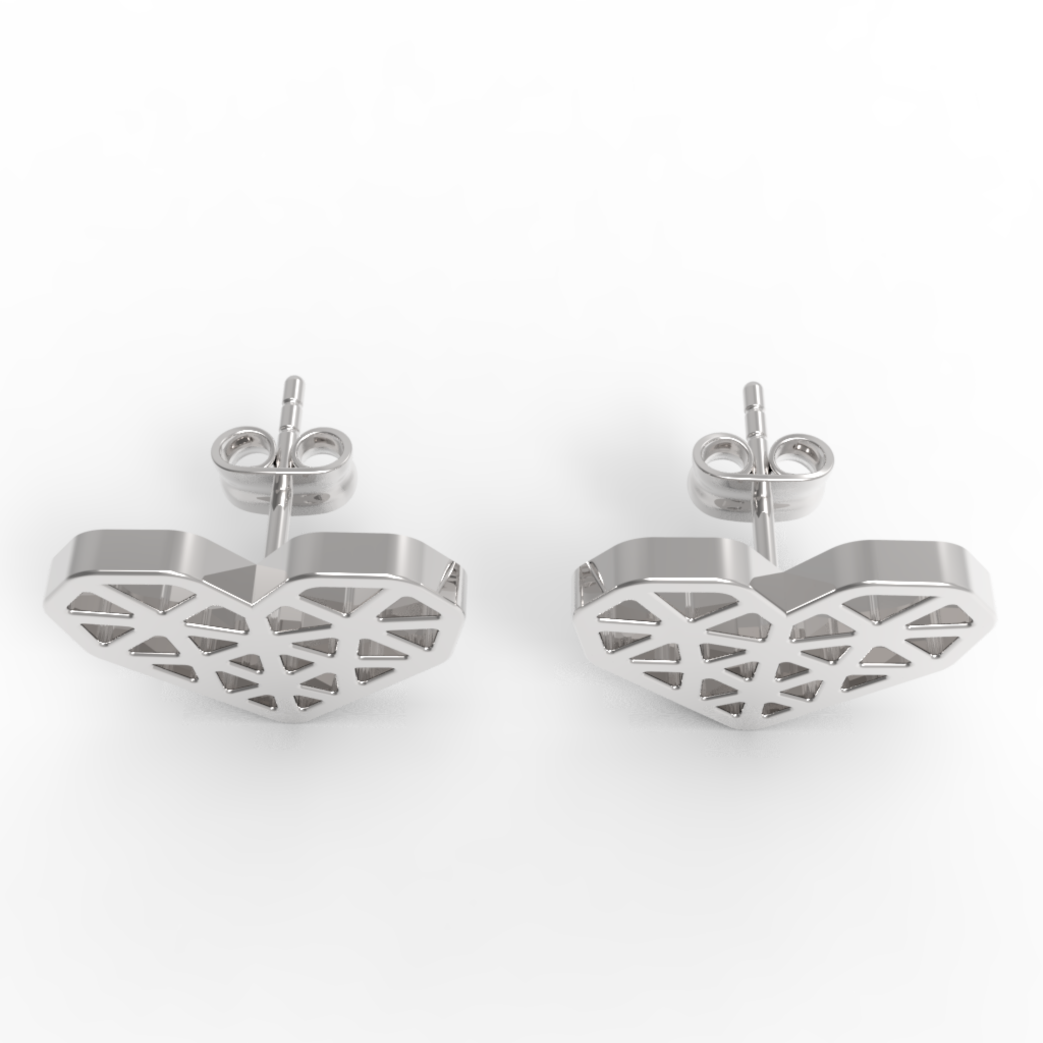 Geometrical Heart Shape Stud Earrings, Hallmarked 925 Sterling Silver