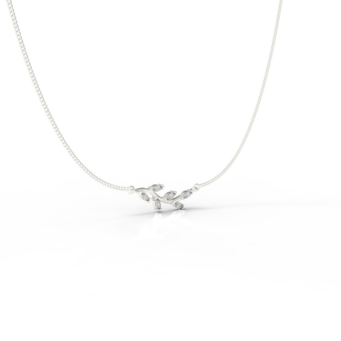 Graduated Sideways Vine Necklace, Hallmarked 925 Sterling Silver