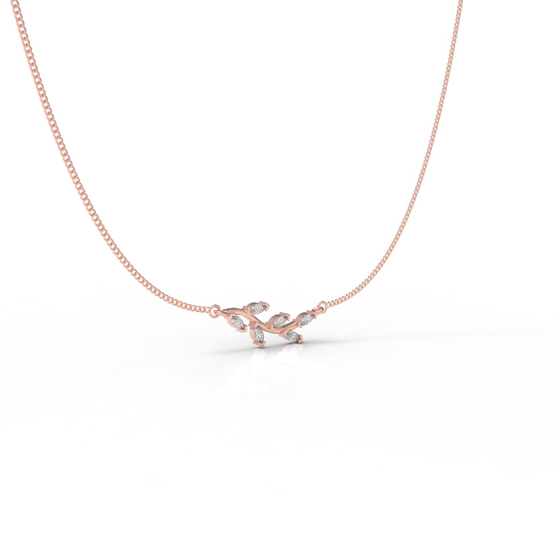 Graduated Sideways Vine Necklace, Hallmarked 925 Sterling Silver