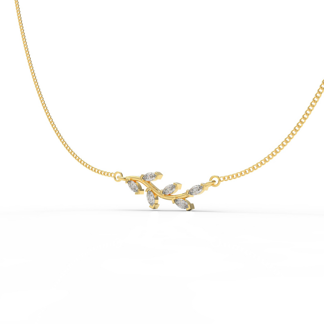 Graduated Sideways Vine Necklace, Hallmarked 925 Sterling Silver