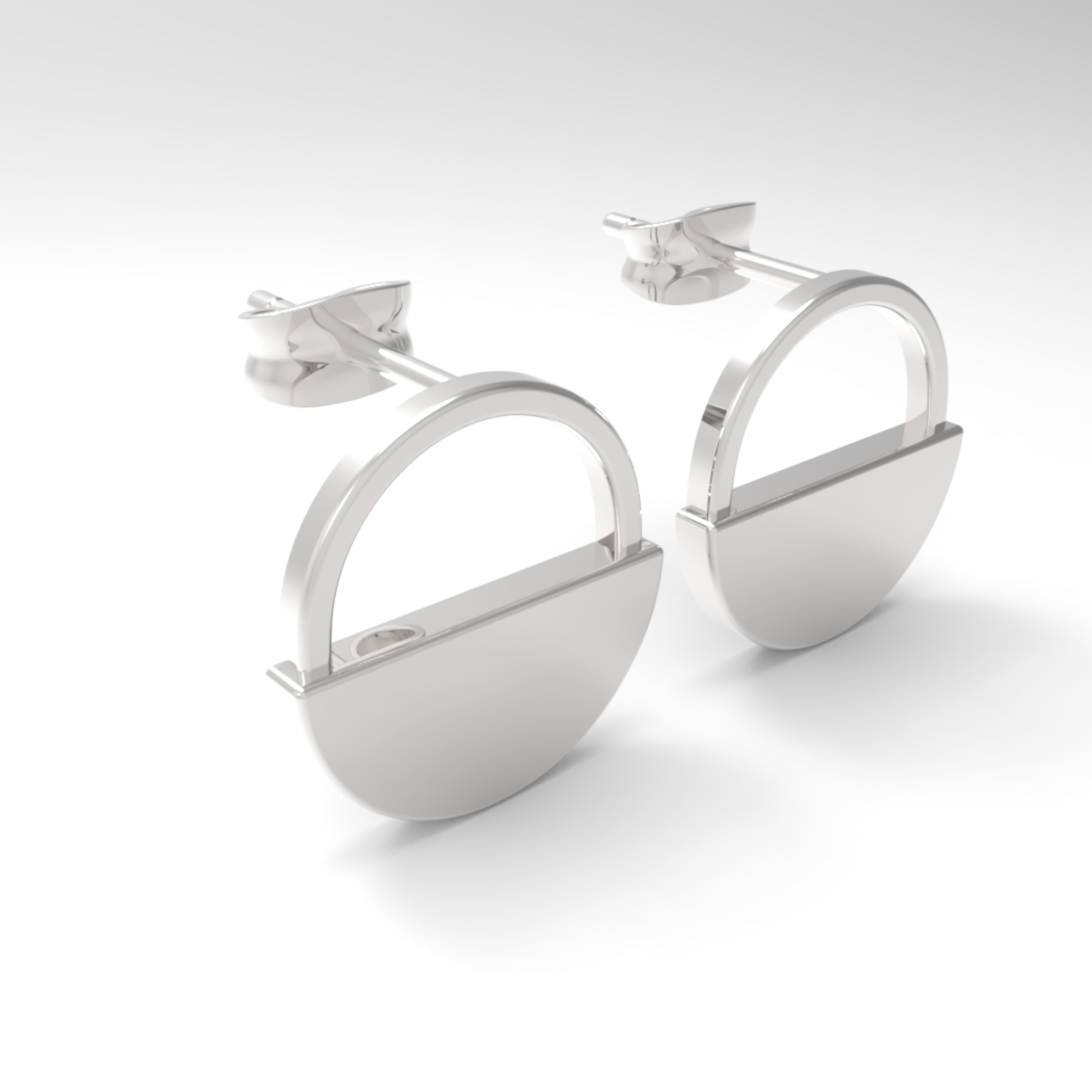 Half Moon Circle Dangling Earrings, Hallmarked 925 Sterling Silver