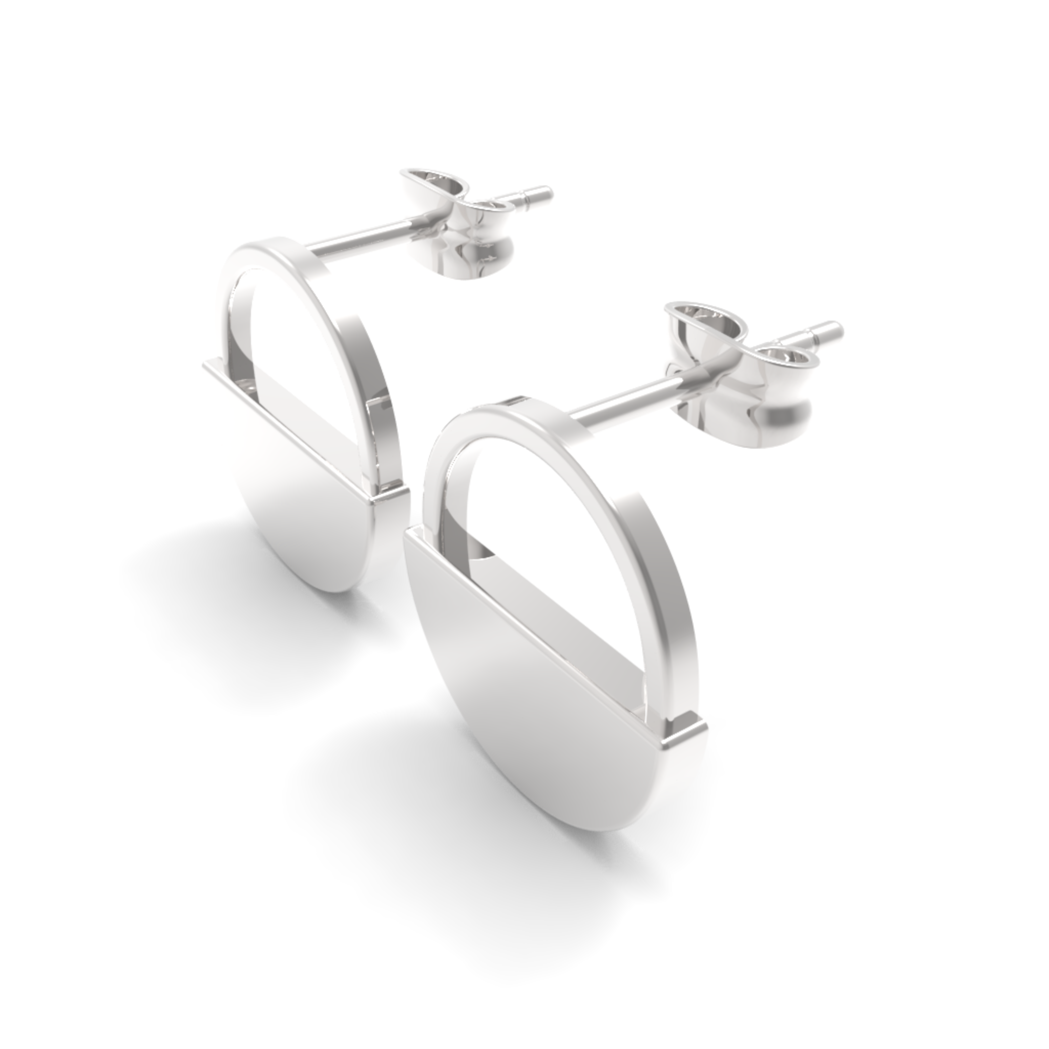 Half Moon Circle Dangling Earrings, Hallmarked 925 Sterling Silver