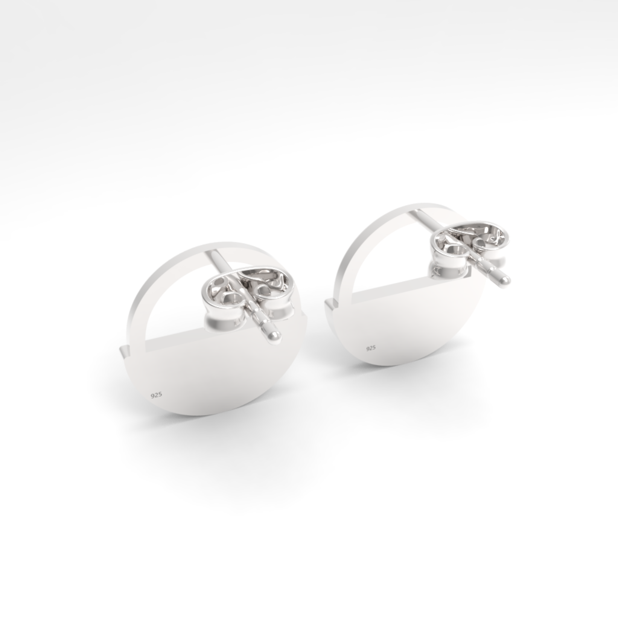 Half Moon Circle Dangling Earrings, Hallmarked 925 Sterling Silver