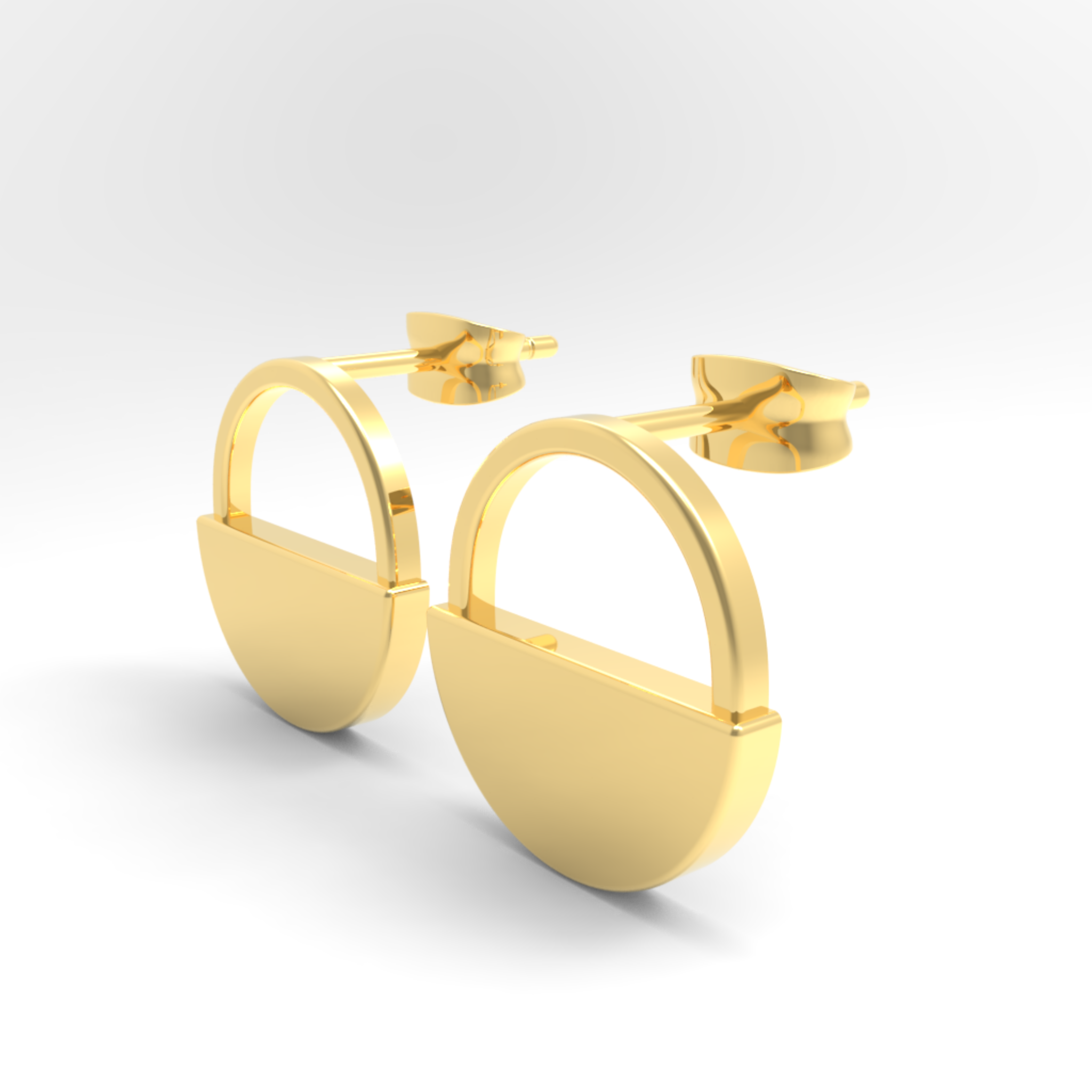 Half Moon Circle Dangling Earrings Yellow Gold Plated, Hallmarked 925 Sterling Silver