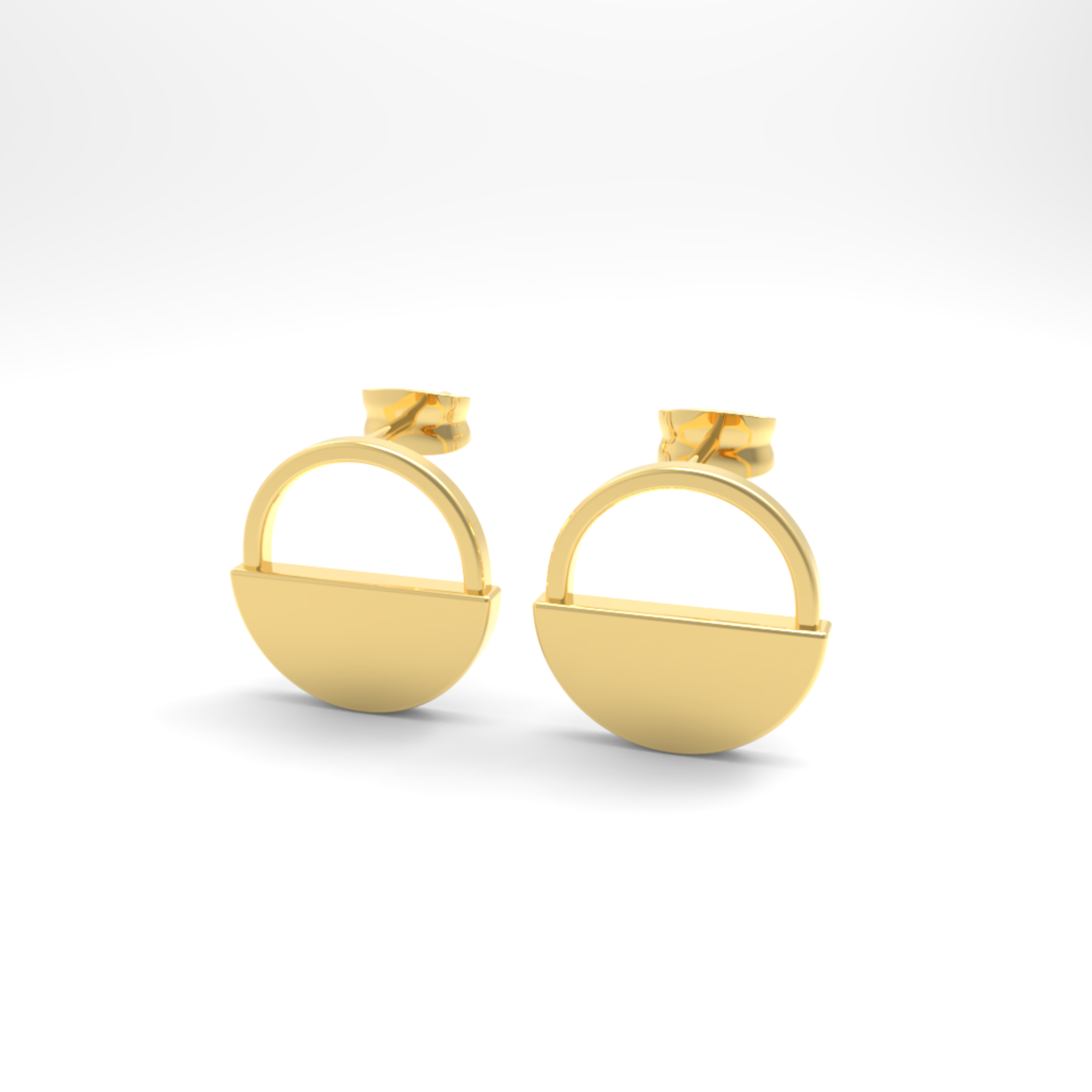 Half Moon Circle Dangling Earrings Yellow Gold Plated, Hallmarked 925 Sterling Silver