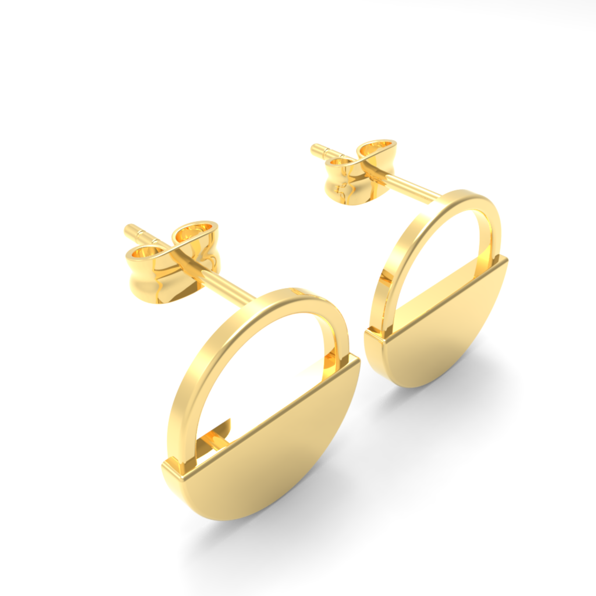 Half Moon Circle Dangling Earrings Yellow Gold Plated, Hallmarked 925 Sterling Silver