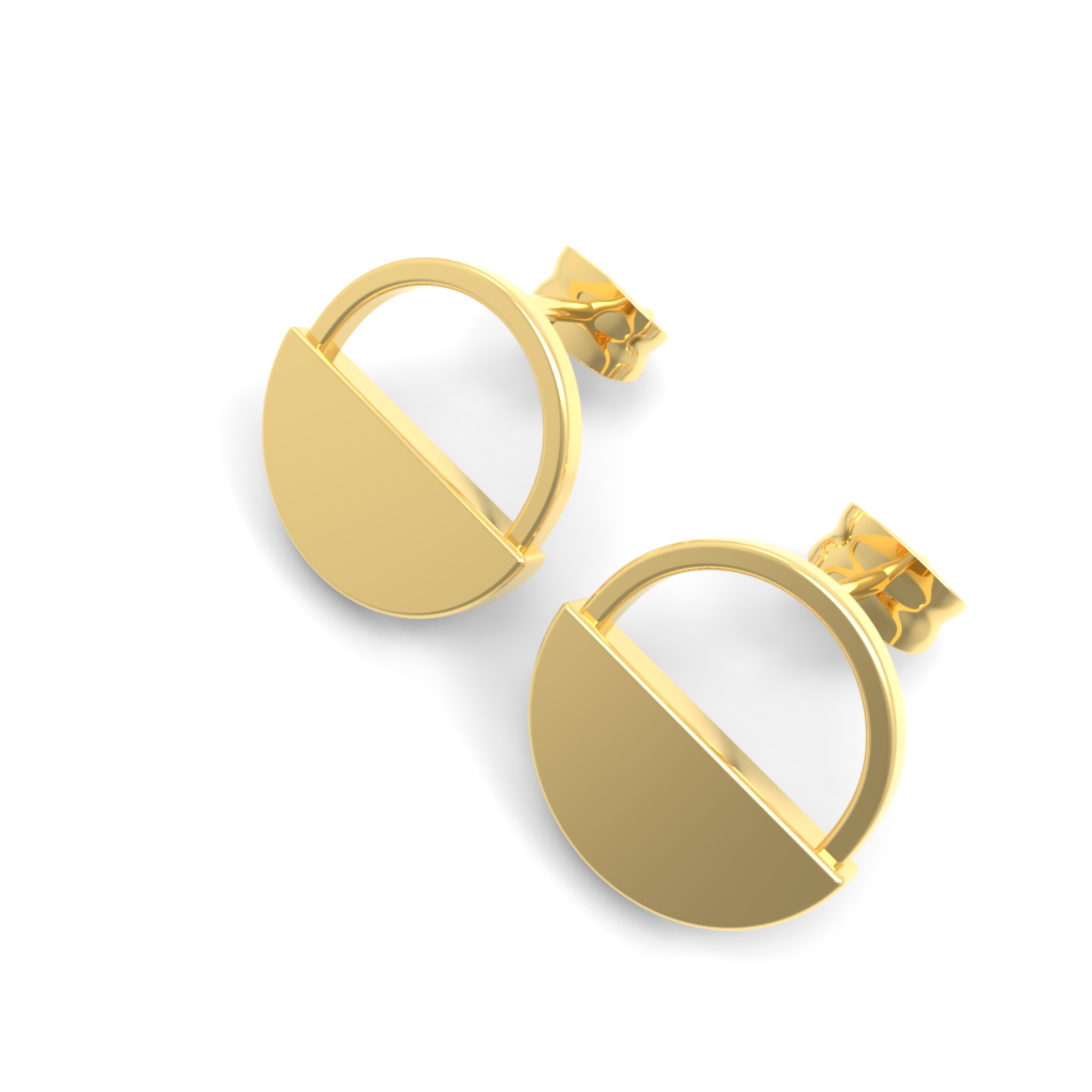 Half Moon Circle Dangling Earrings Yellow Gold Plated, Hallmarked 925 Sterling Silver