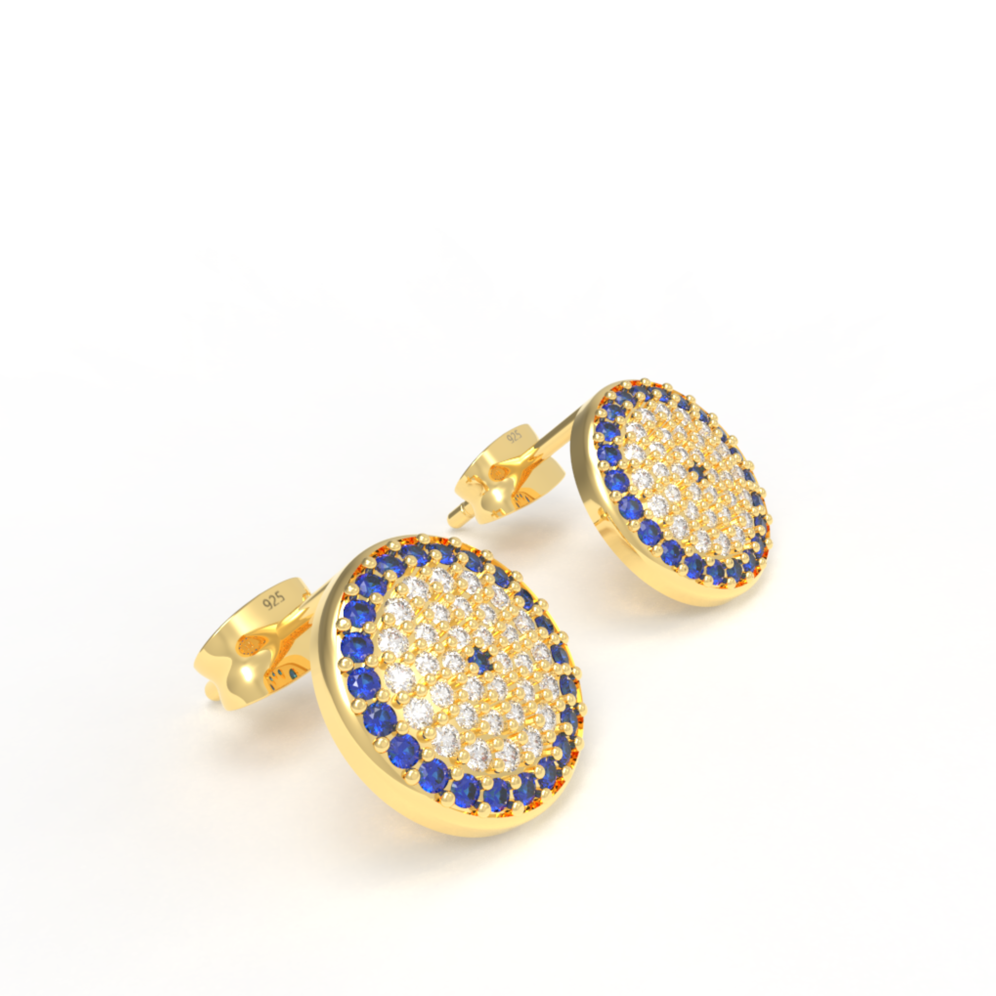 Handcrafted Evil Eye Round Statement Stud Earrings, Hallmarked 925 Sterling Silver