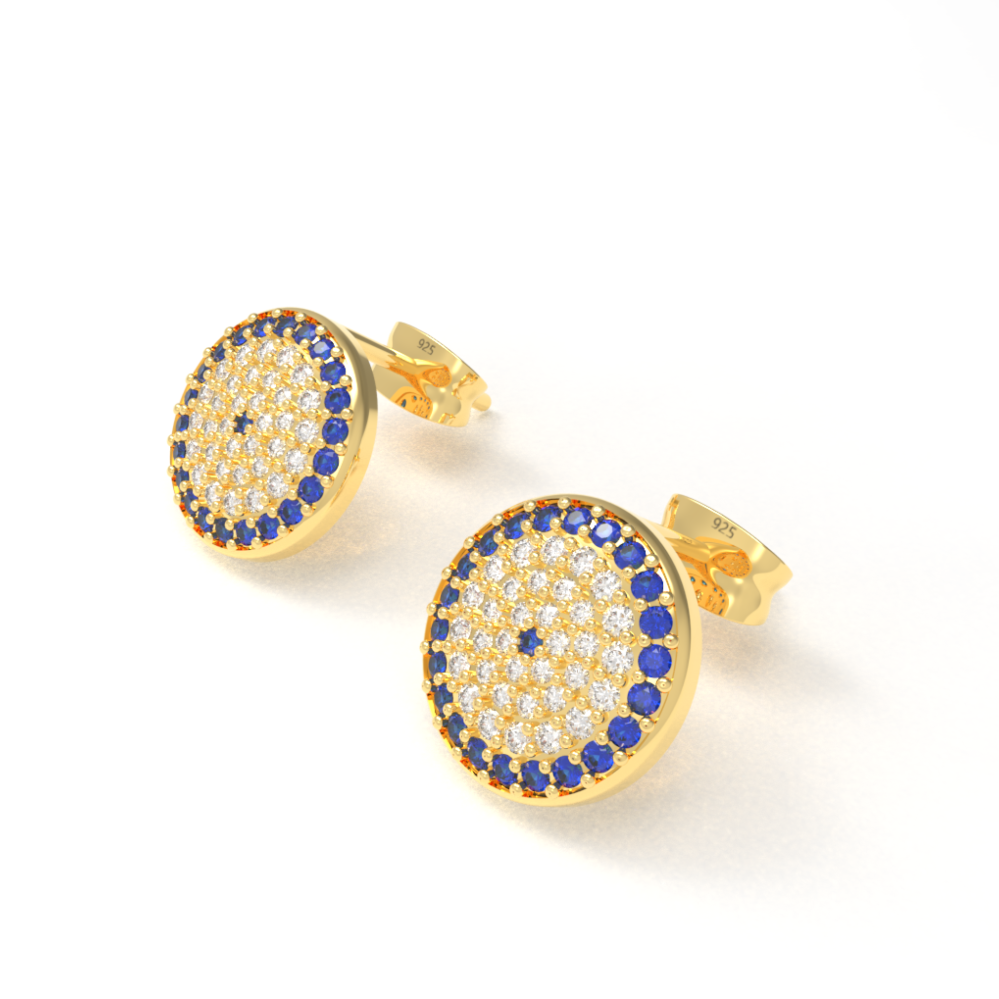 Handcrafted Evil Eye Round Statement Stud Earrings, Hallmarked 925 Sterling Silver