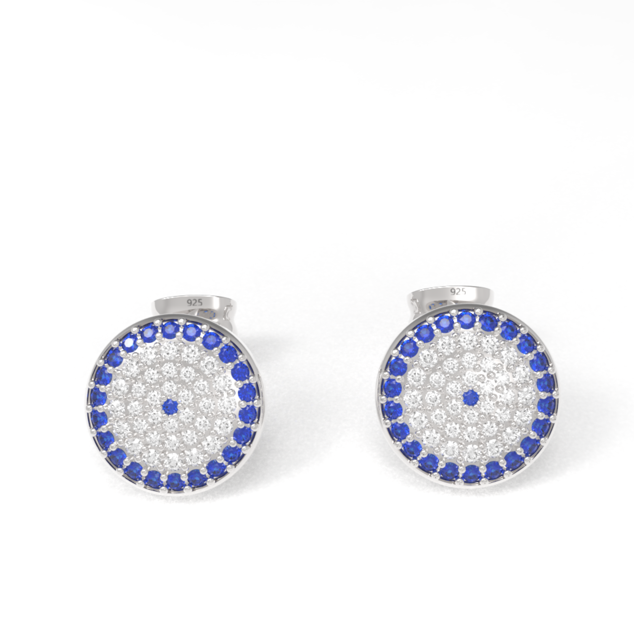 Handcrafted Evil Eye Round Statement Stud Earrings, Hallmarked 925 Sterling Silver