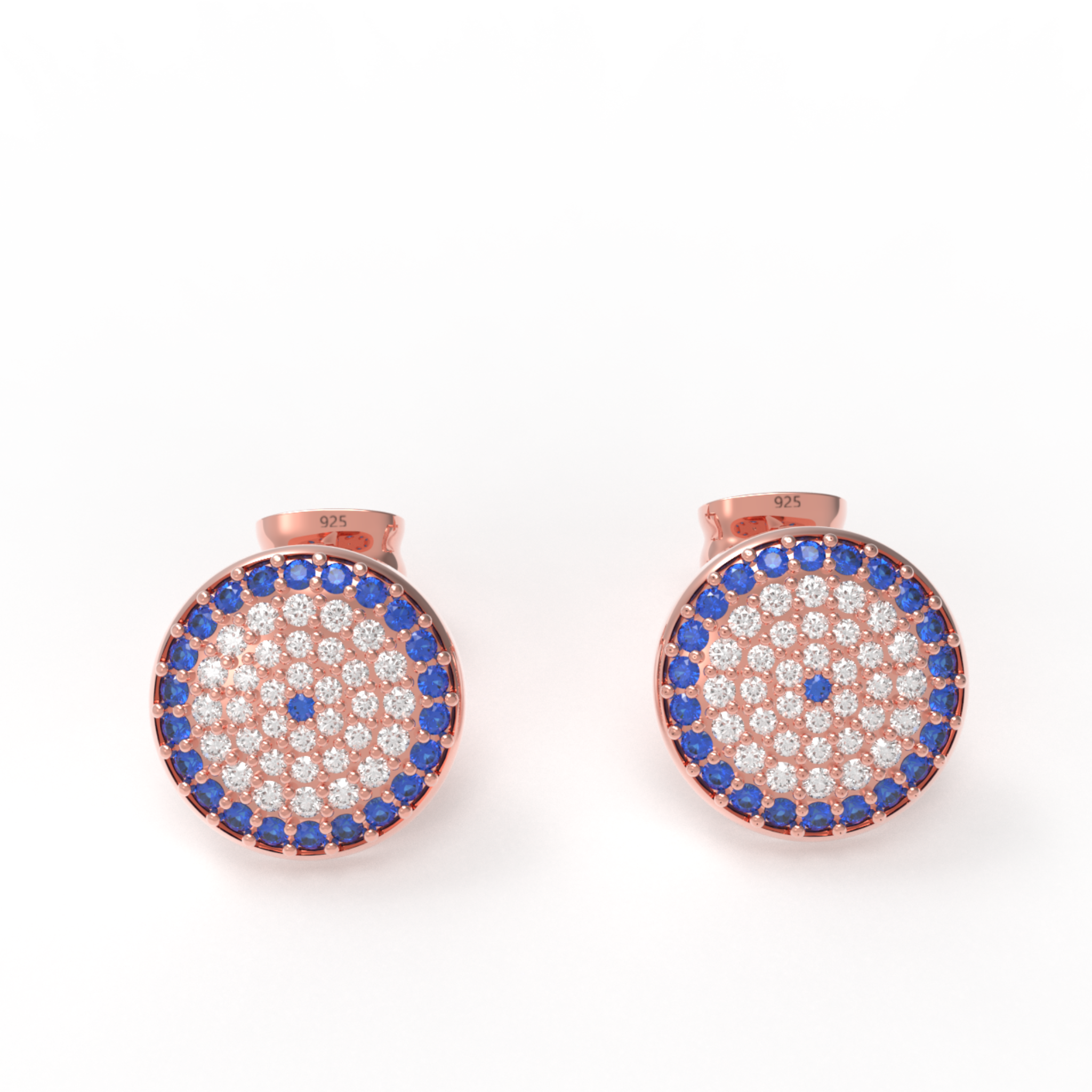 Handcrafted Evil Eye Round Statement Stud Earrings, Hallmarked 925 Sterling Silver