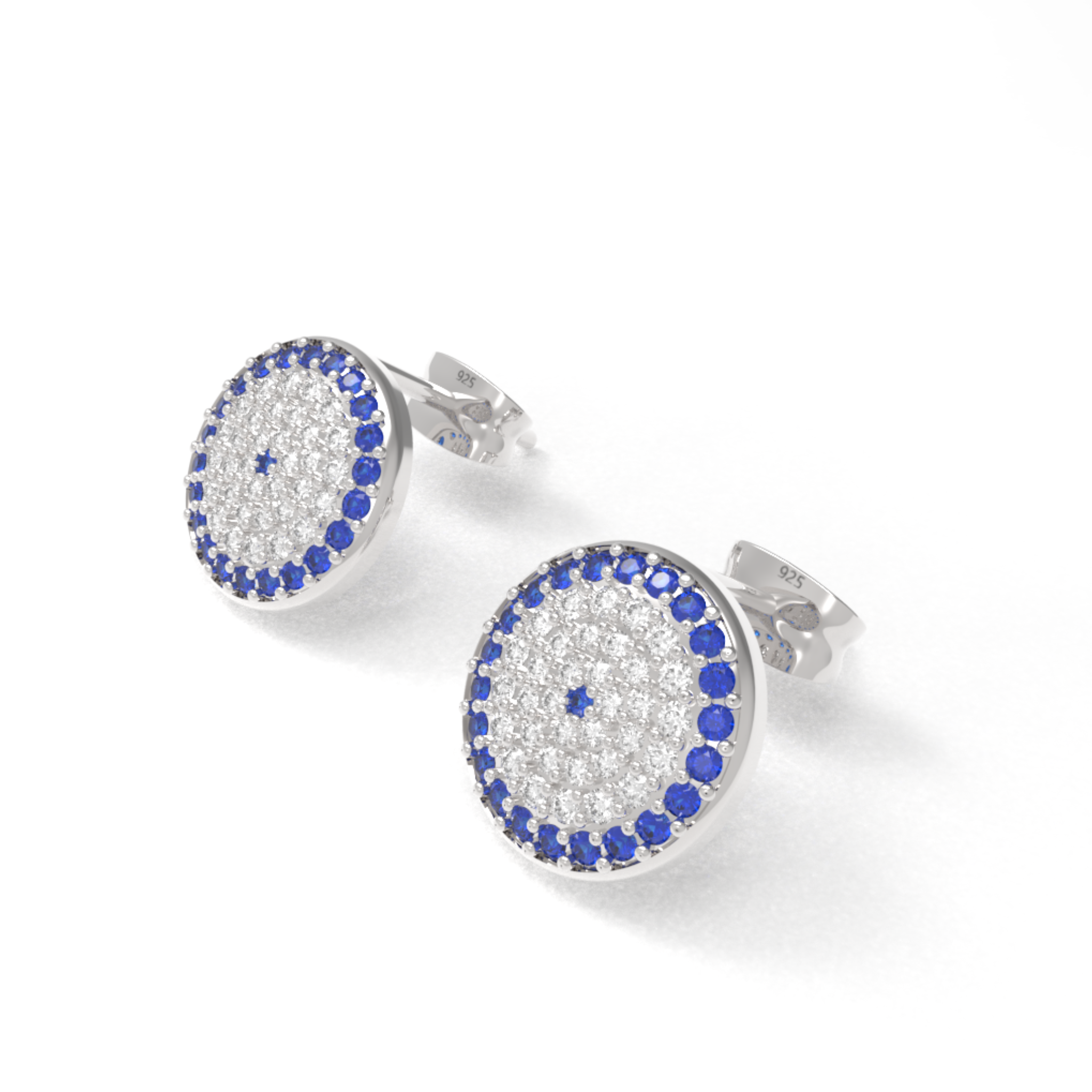 Handcrafted Evil Eye Round Statement Stud Earrings, Hallmarked 925 Sterling Silver