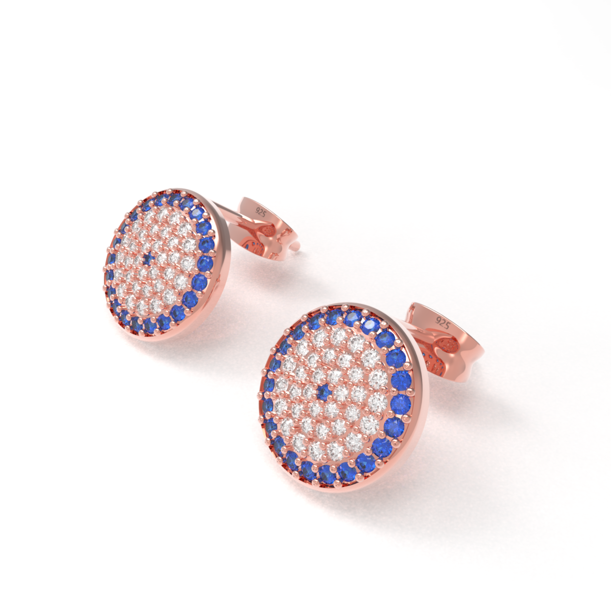 Handcrafted Evil Eye Round Statement Stud Earrings, Hallmarked 925 Sterling Silver