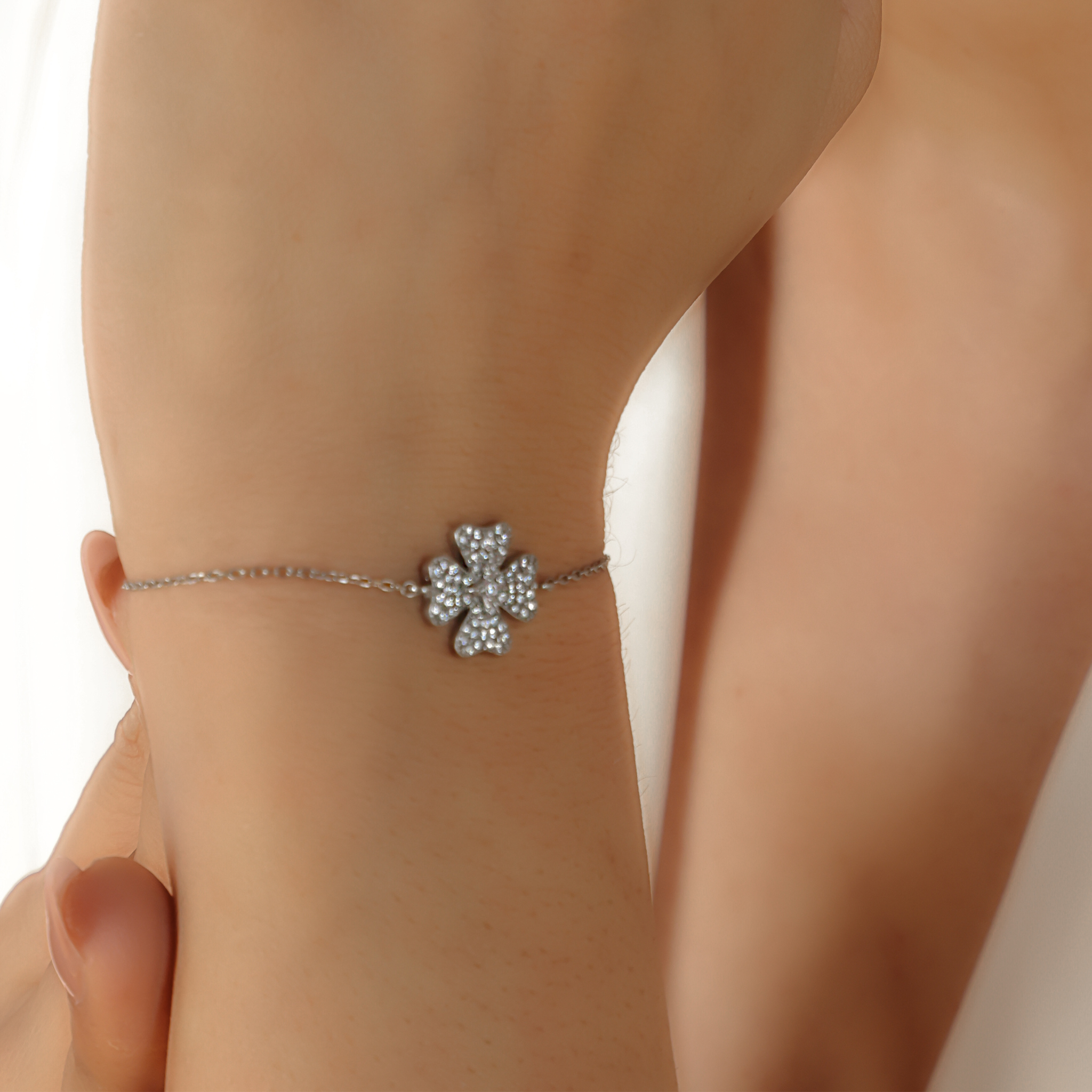 Handmade Clover Leaf Sparkle Chain Bracelet For Her, Hallmarked 925 Sterling Silver
