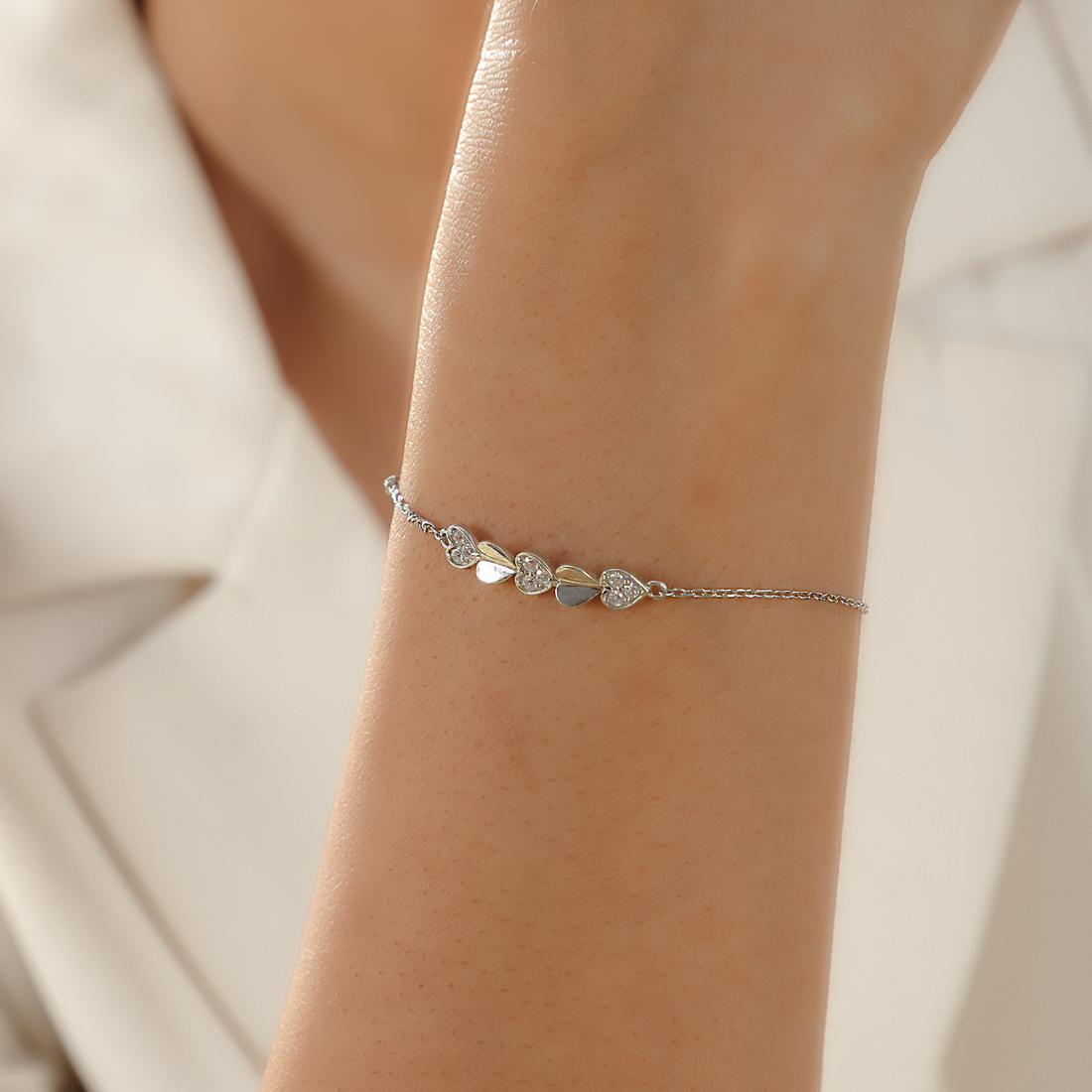 Heart Cut Chain Bracelet For Girlfriend, Hallmarked 925 Sterling Silver