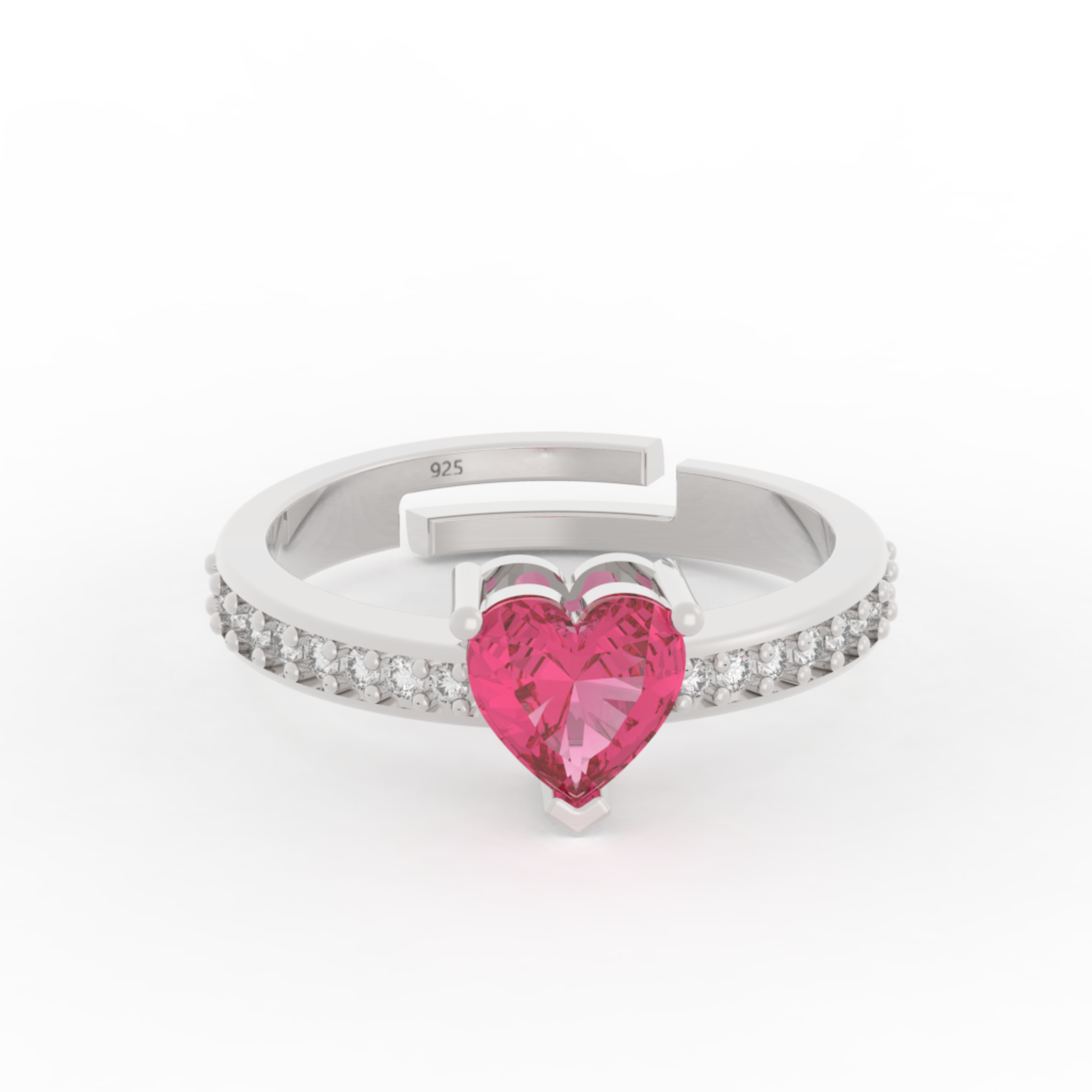 Heart Cut Ruby Proposal Ring, Hallmarked 925 Sterling Silver